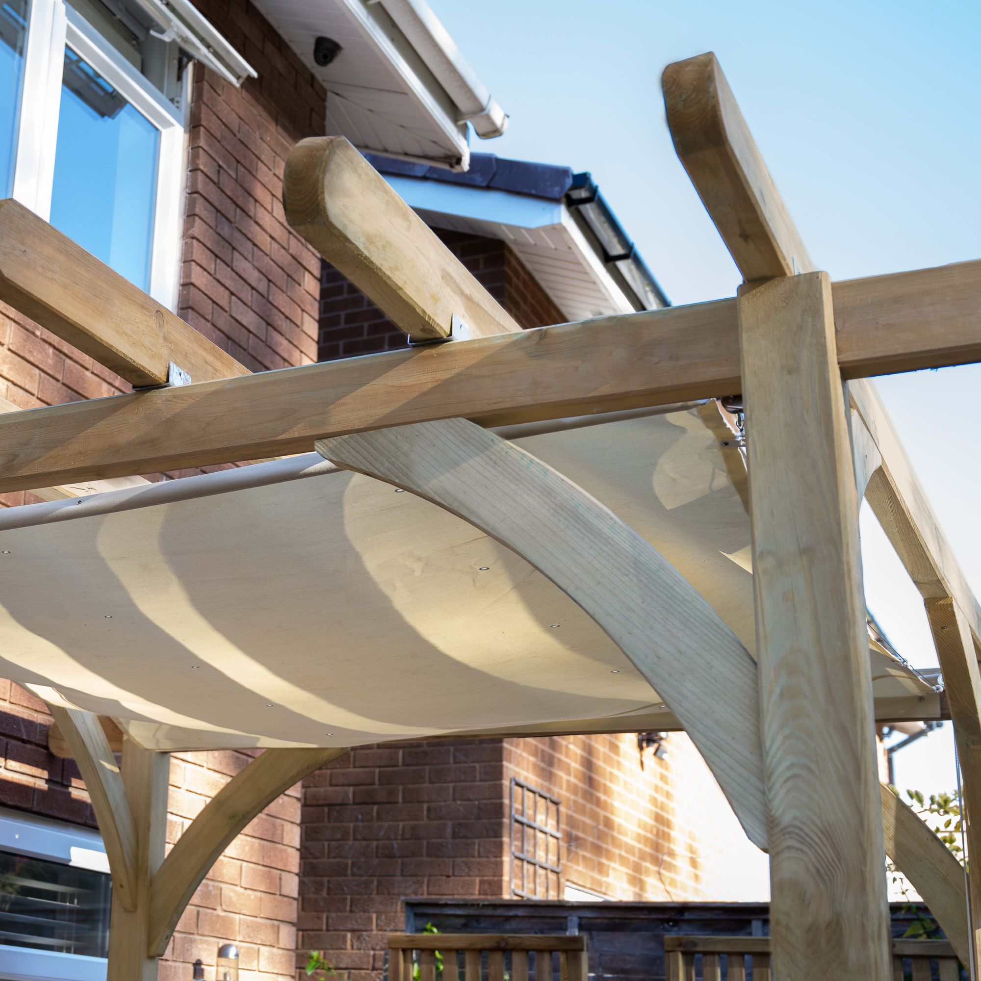 Forest Garden Ultima Cream Square Pergola & decking kit, x4 Post (H) 2.4m x (W) 2.4m - Canopy included