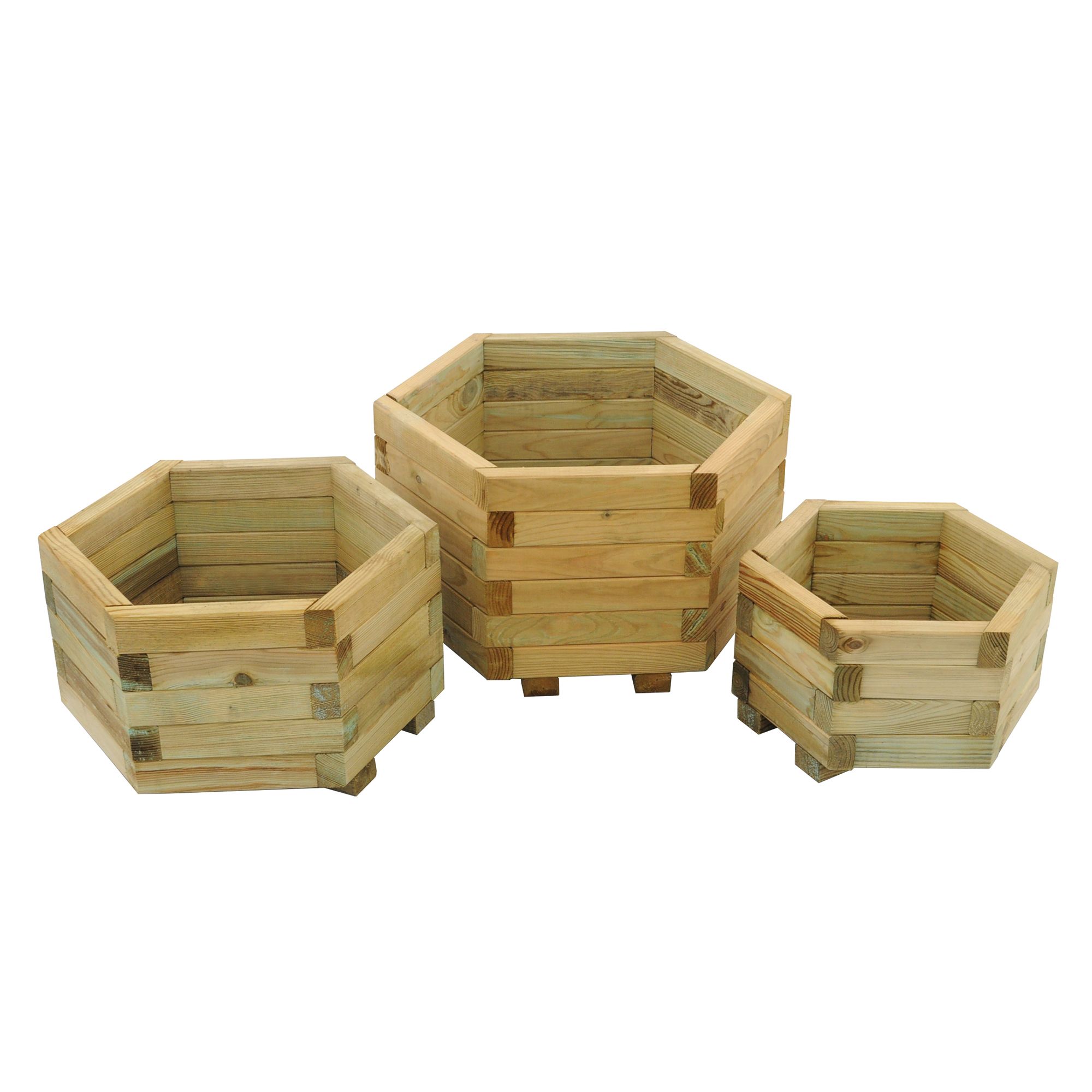 Forest Garden York Wooden Hexagonal Planter, Pack of 3