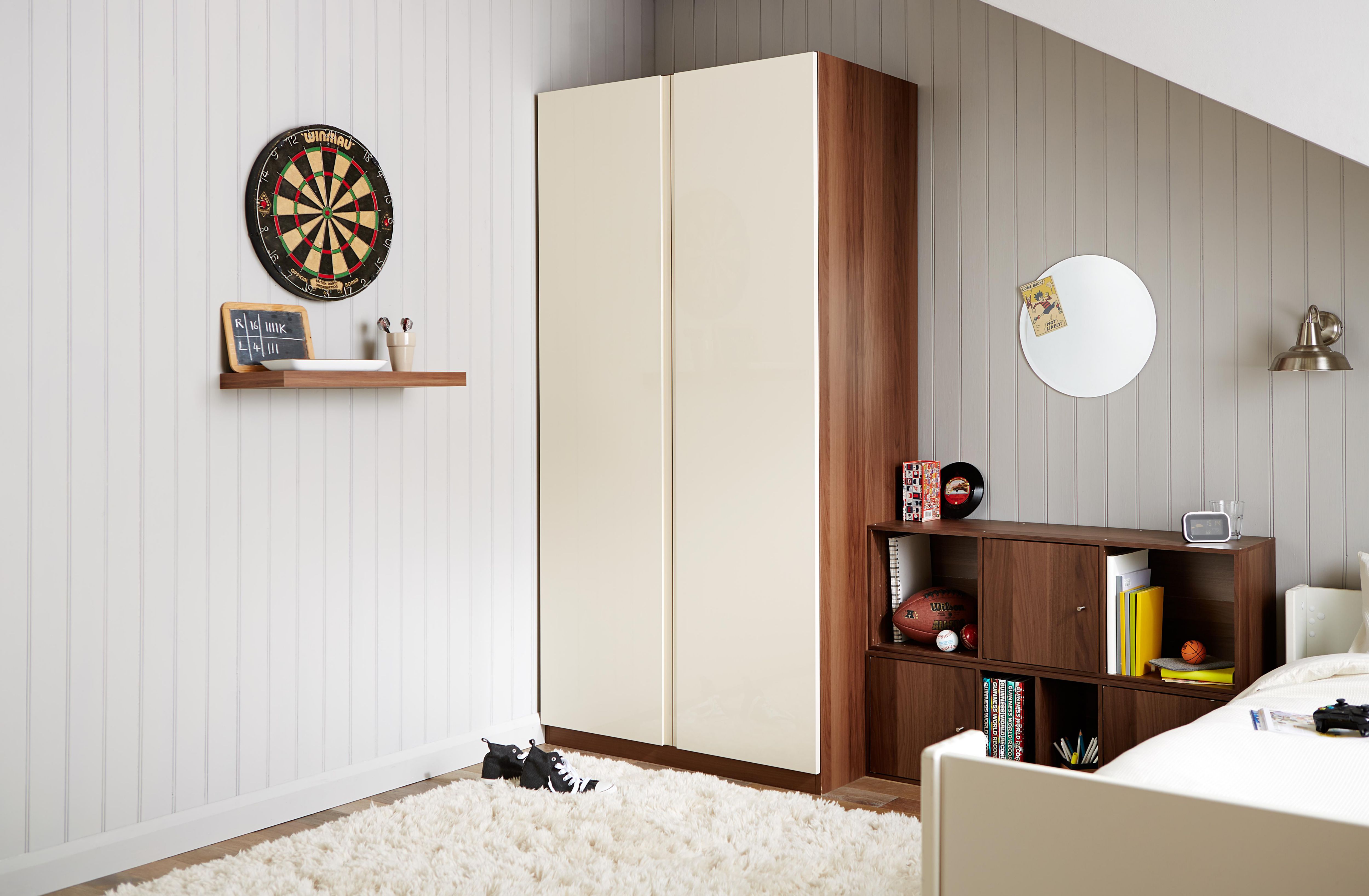 Form Darwin Gloss cream walnut effect Double Wardrobe (H)2004mm (W)1000mm (D)566mm