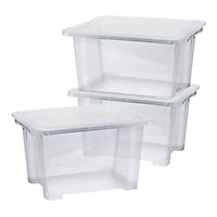 Form Kaze Clear 15L Small Plastic Stackable Storage box & Lid, Pack of 3