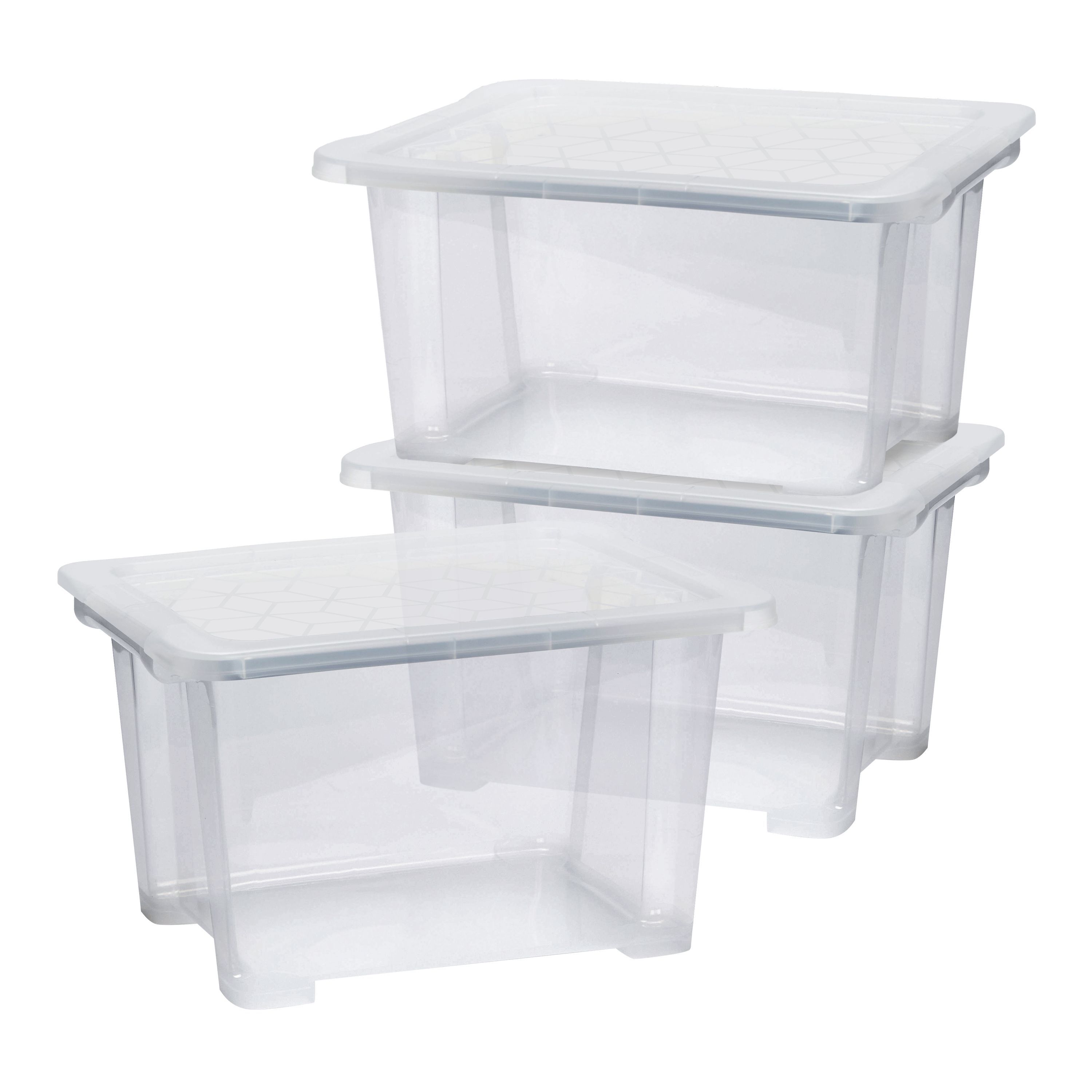 Form Kaze Clear 15L Small Plastic Stackable Storage box with Lid, Pack of 3