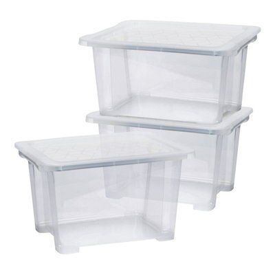 Form Kaze Clear 63L XXL Plastic Stackable Storage box & Lid, Pack of 3