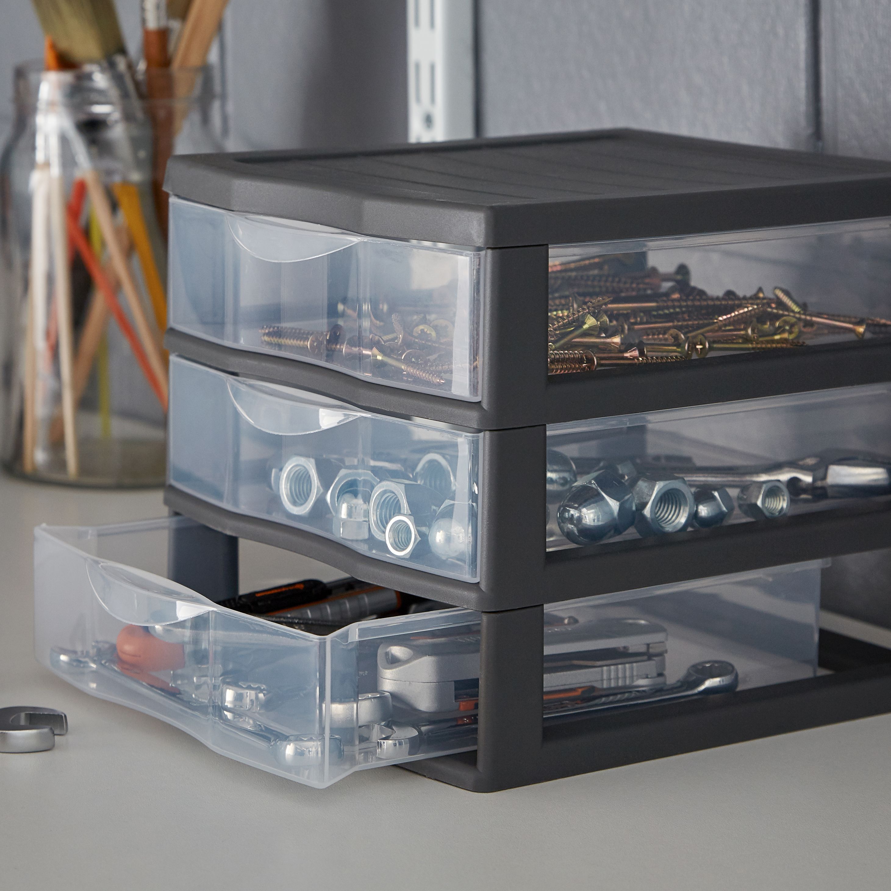 Form Kontor Clear & grey 21L 3 drawer Stackable Polypropylene Multi-drawer unit