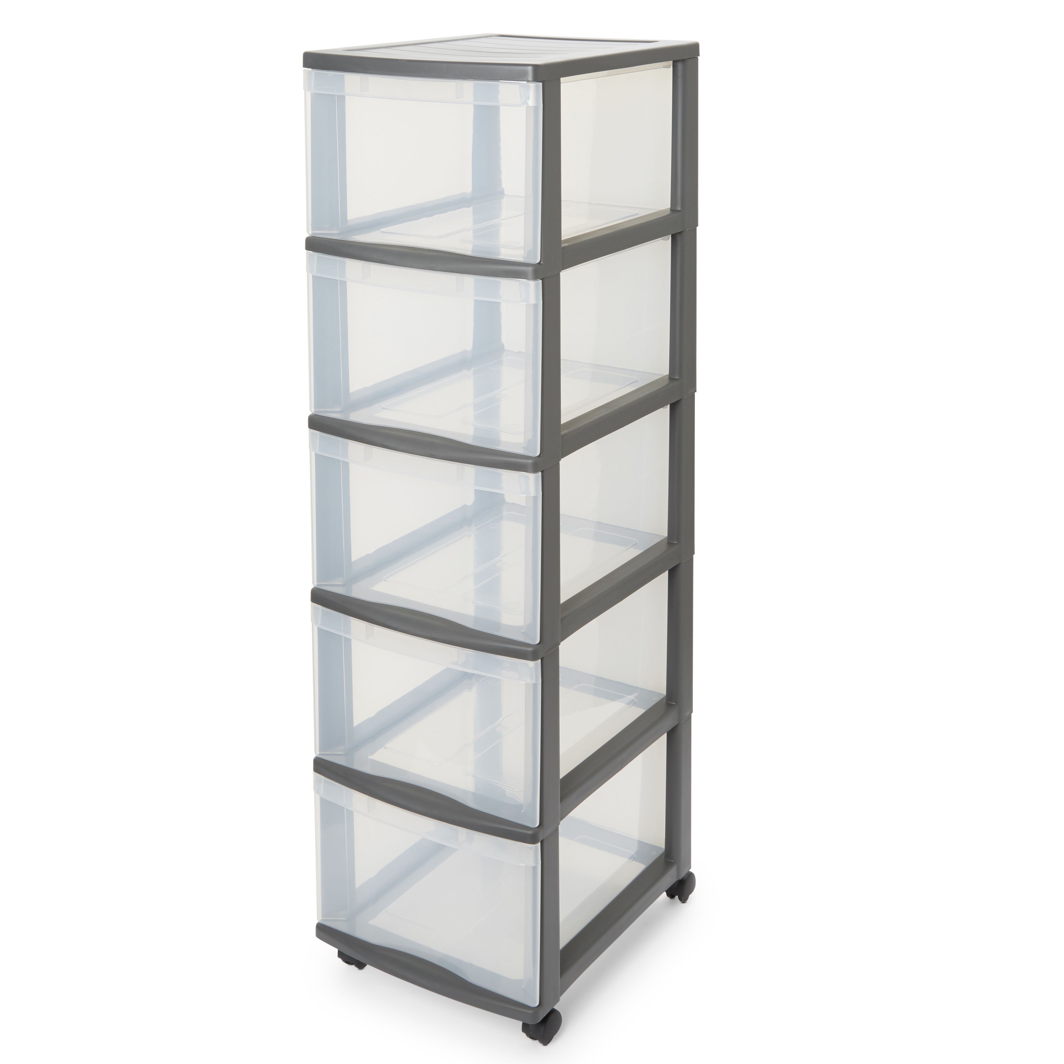 Form Kontor Clear & grey 26L 5 drawer Non-stackable Plastic Tower unit