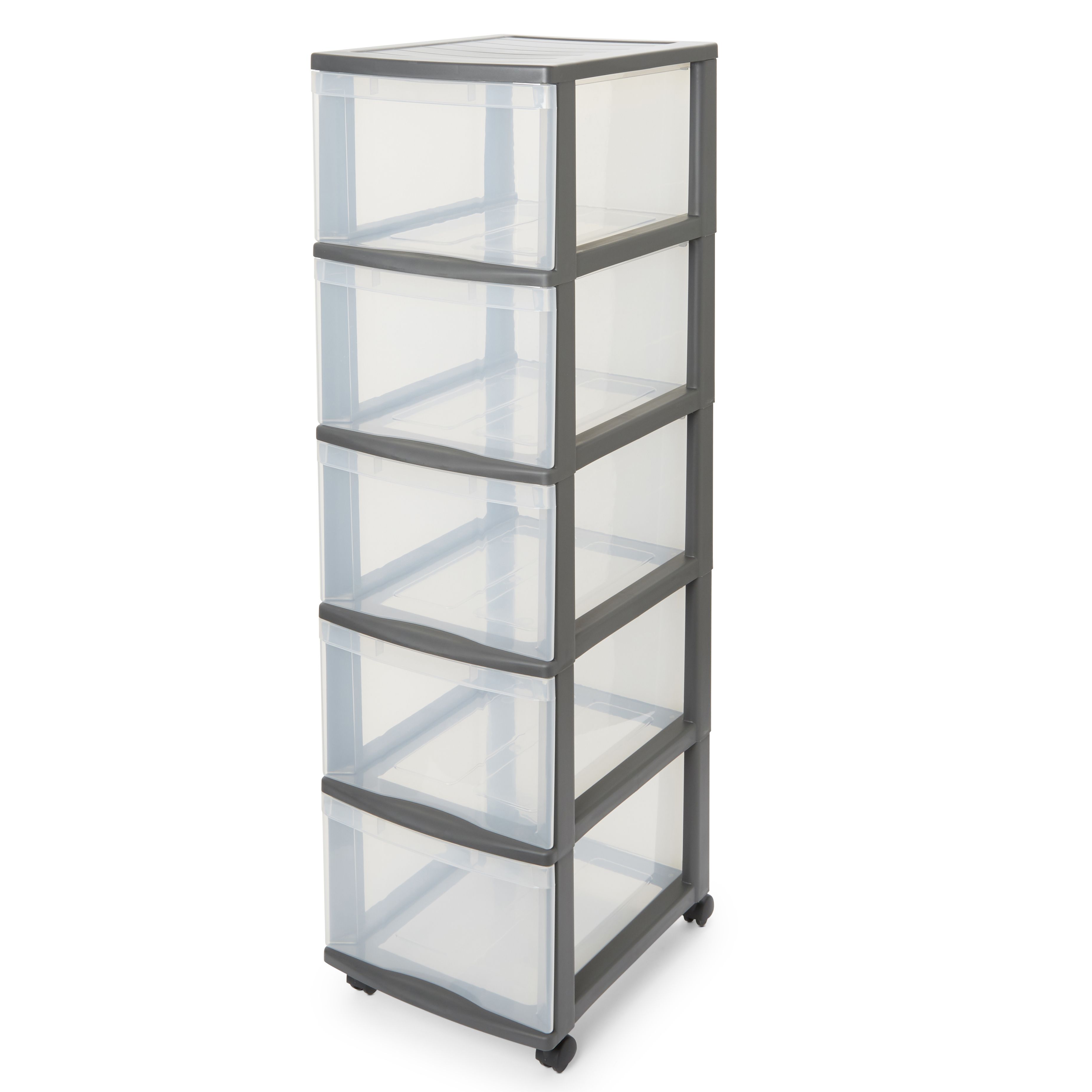 Form Kontor Clear Grey 26l 5 Drawer Non Stackable Plastic Tower Unit Diy At B Q