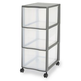 Form Kontor Clear & grey 44L 3 drawer Stackable Polypropylene Multi-drawer unit