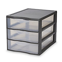 Form Kontor Clear & grey 45L 3 drawer Stackable Polypropylene Multi-drawer unit