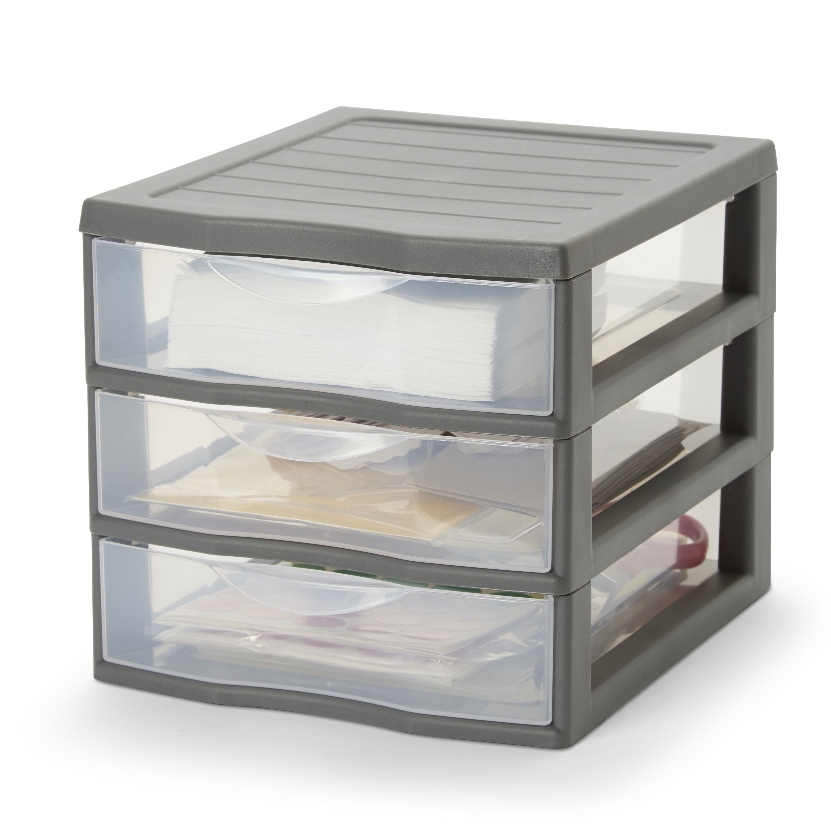 Form Kontor Clear & grey Stackable Plastic 3 drawer unit