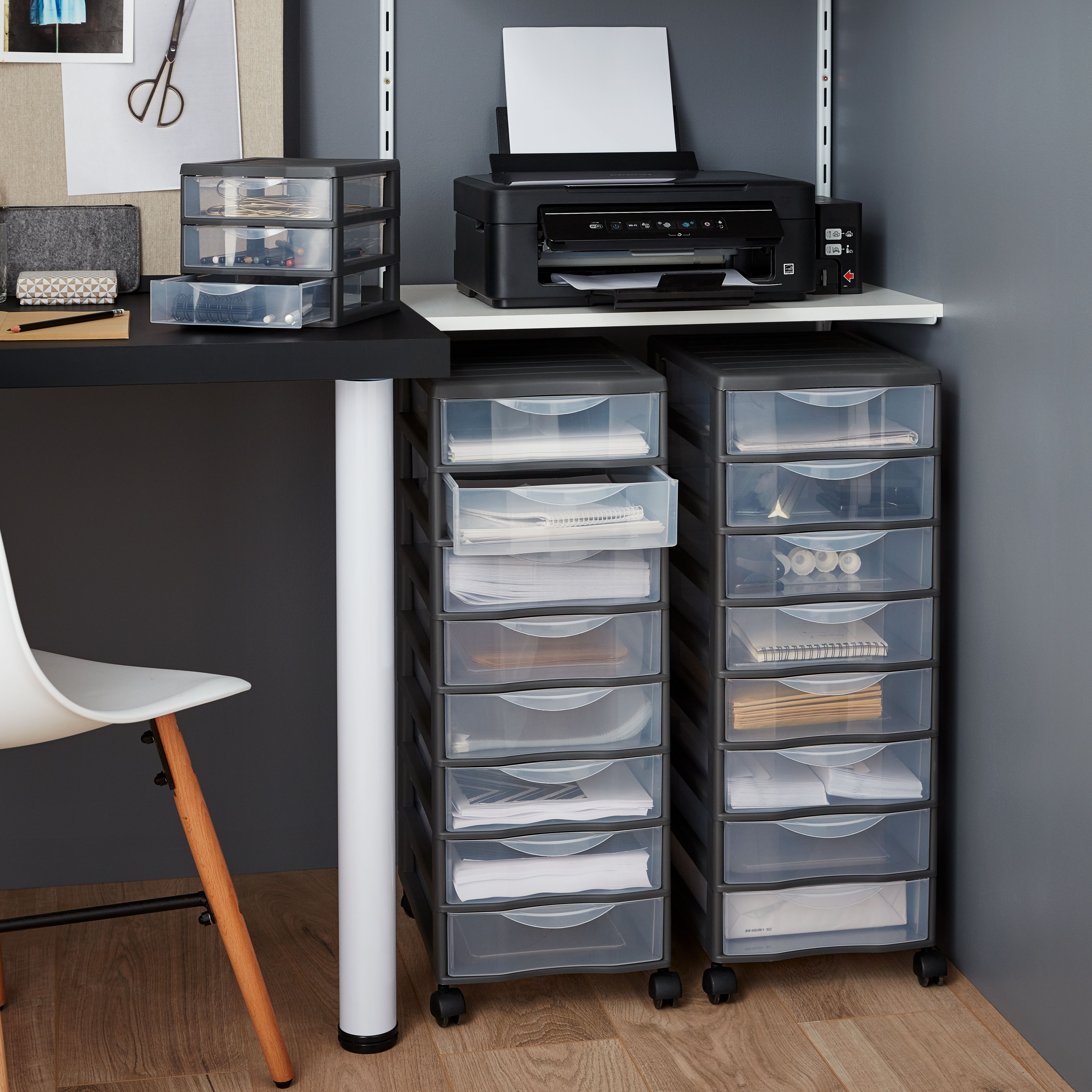 Form Kontor Clear & grey Stackable Plastic 3 drawer unit