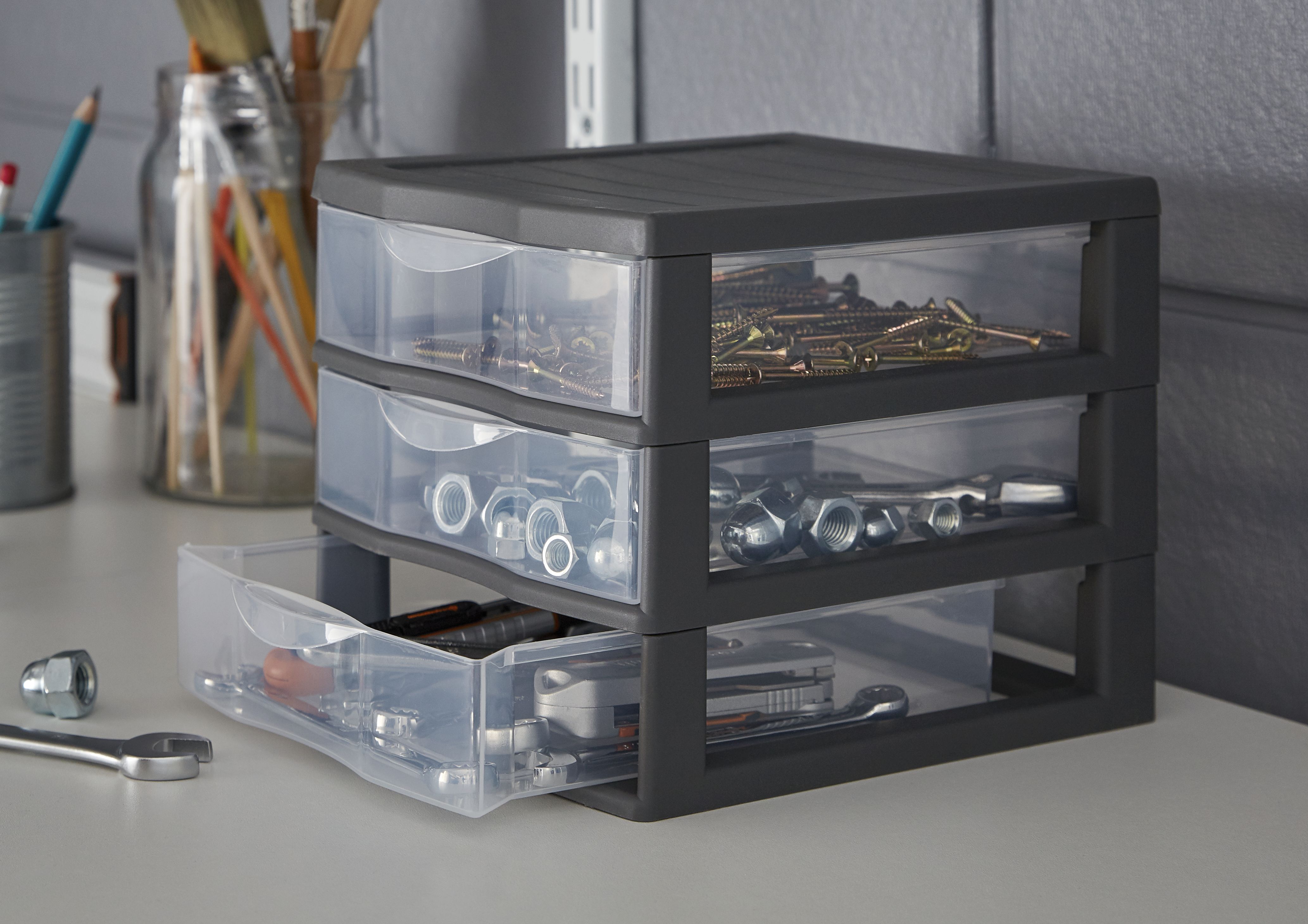 Form Kontor Clear & grey Stackable Plastic 3 drawer unit