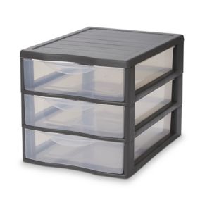 Form Kontor Clear & grey Stackable Plastic 3 drawer unit