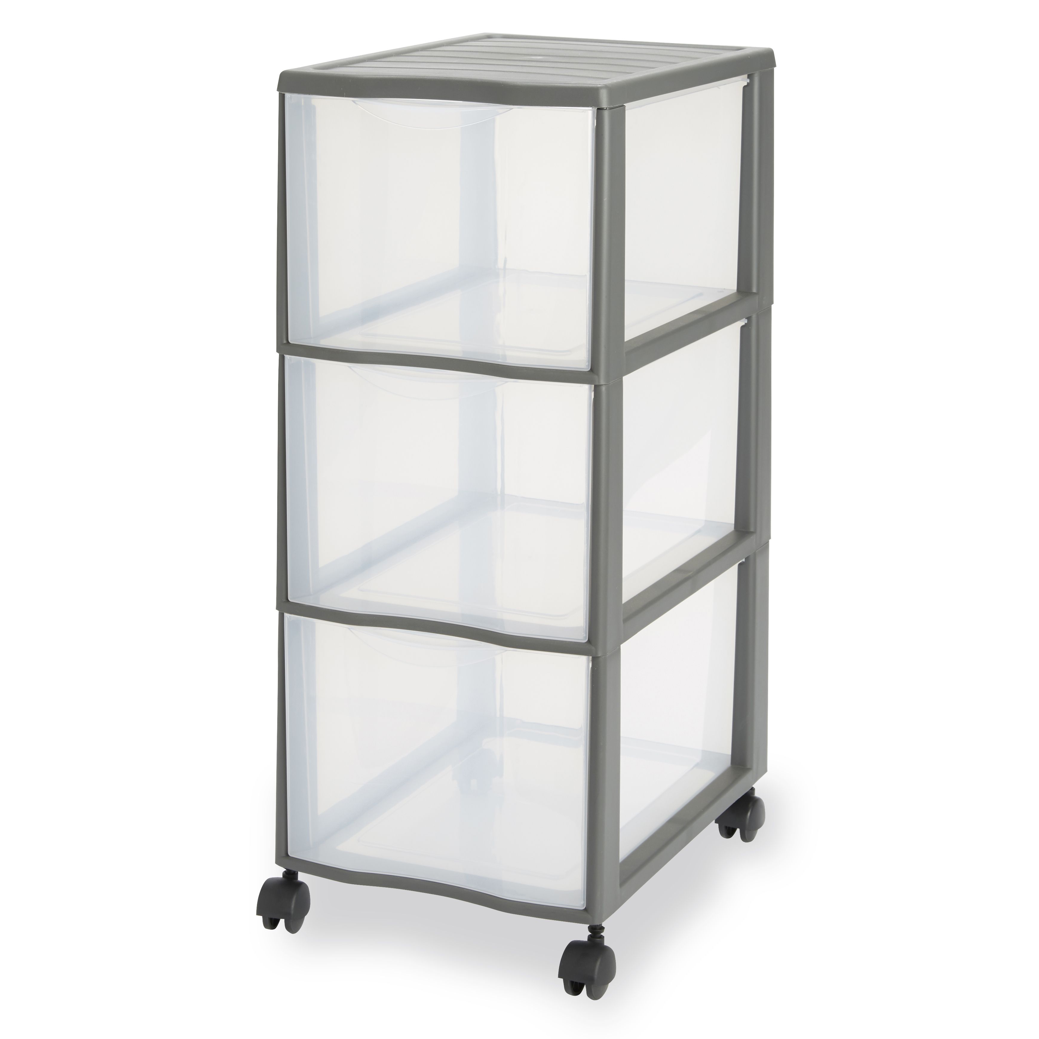 Form Kontor Clear & grey Stackable Plastic 3 drawer unit | DIY at B&Q