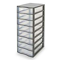 Form Kontor Clear & grey Stackable Plastic 8 drawer unit