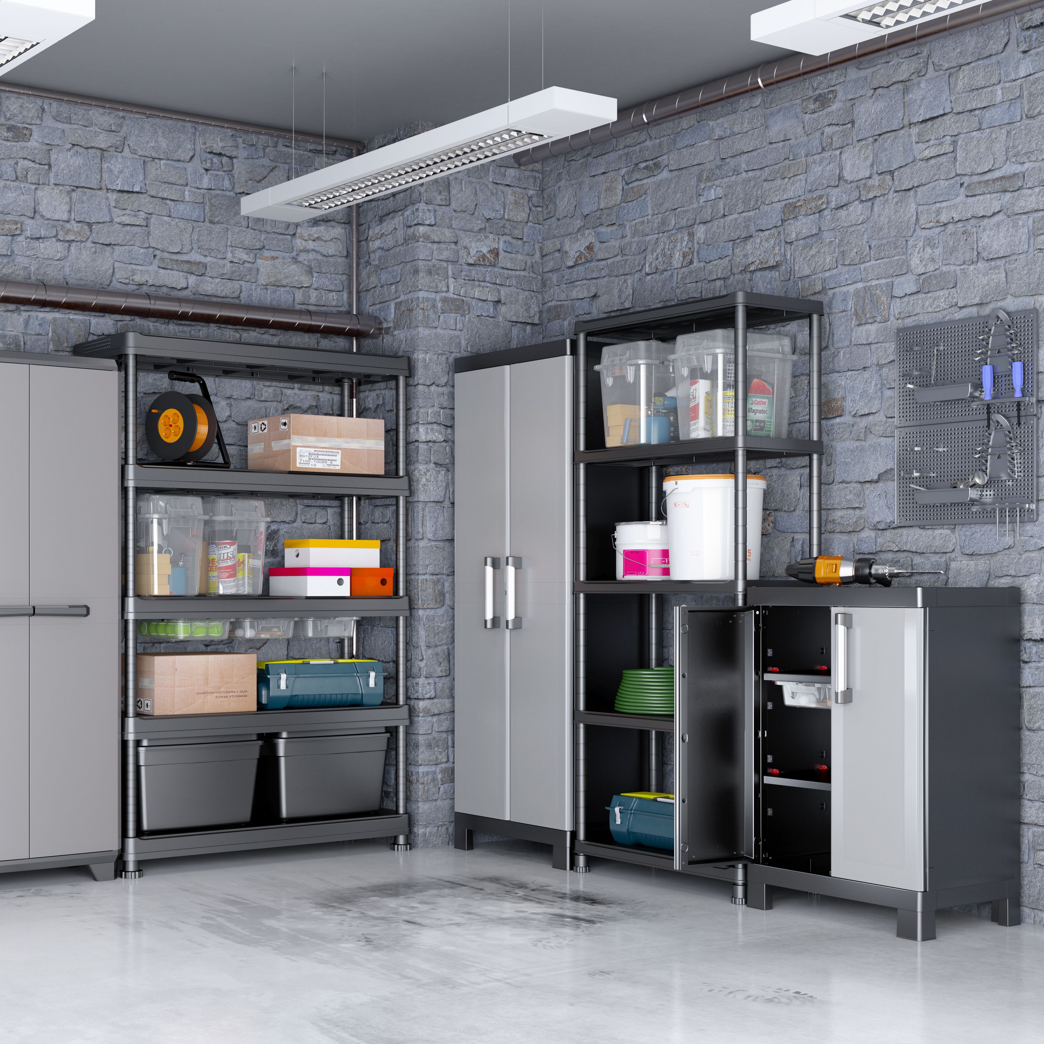 Form Links 4 shelf Black & grey Tall Utility Storage cabinet