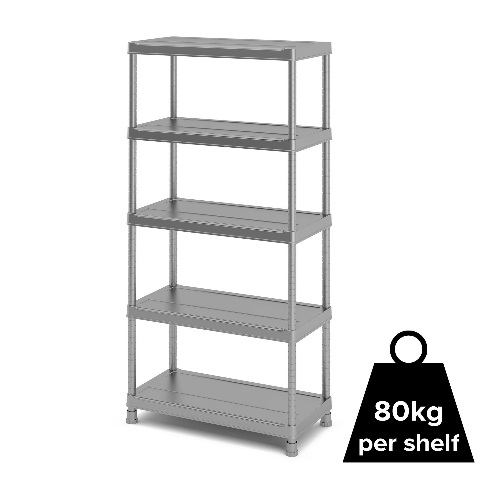 Form Major Light grey 5 shelf Plastic Shelving unit (H)1820mm (W)900mm