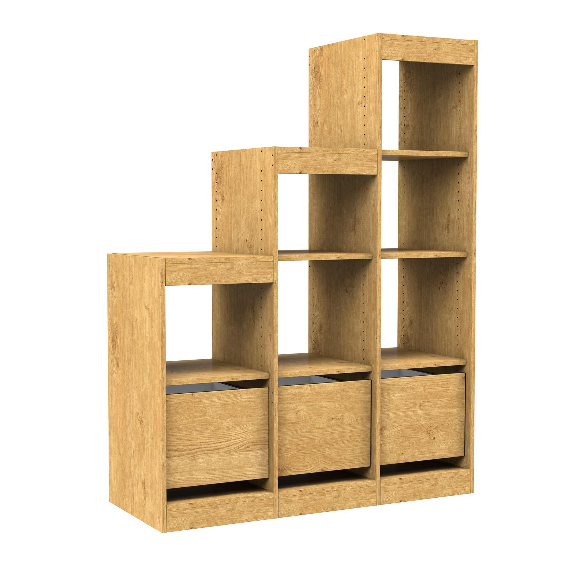 Form Perkin Matt oak effect 7 Shelf Freestanding Shelving & drawer system (H)1592mm (W)1189mm (D)480mm