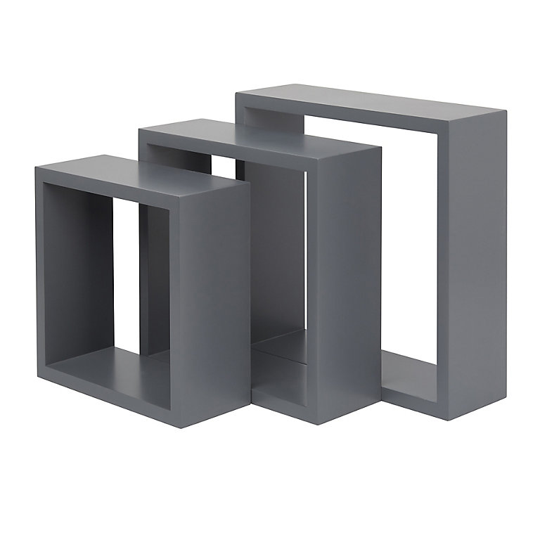 Form Rigga Grey Cube Shelf D 98mm, Grey Floating Shelves B Qt