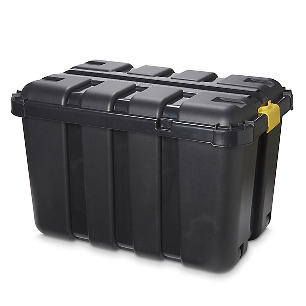 Form Skyda Heavy duty Black 149L Plastic Nesting Wheeled Storage trunk with  Lid