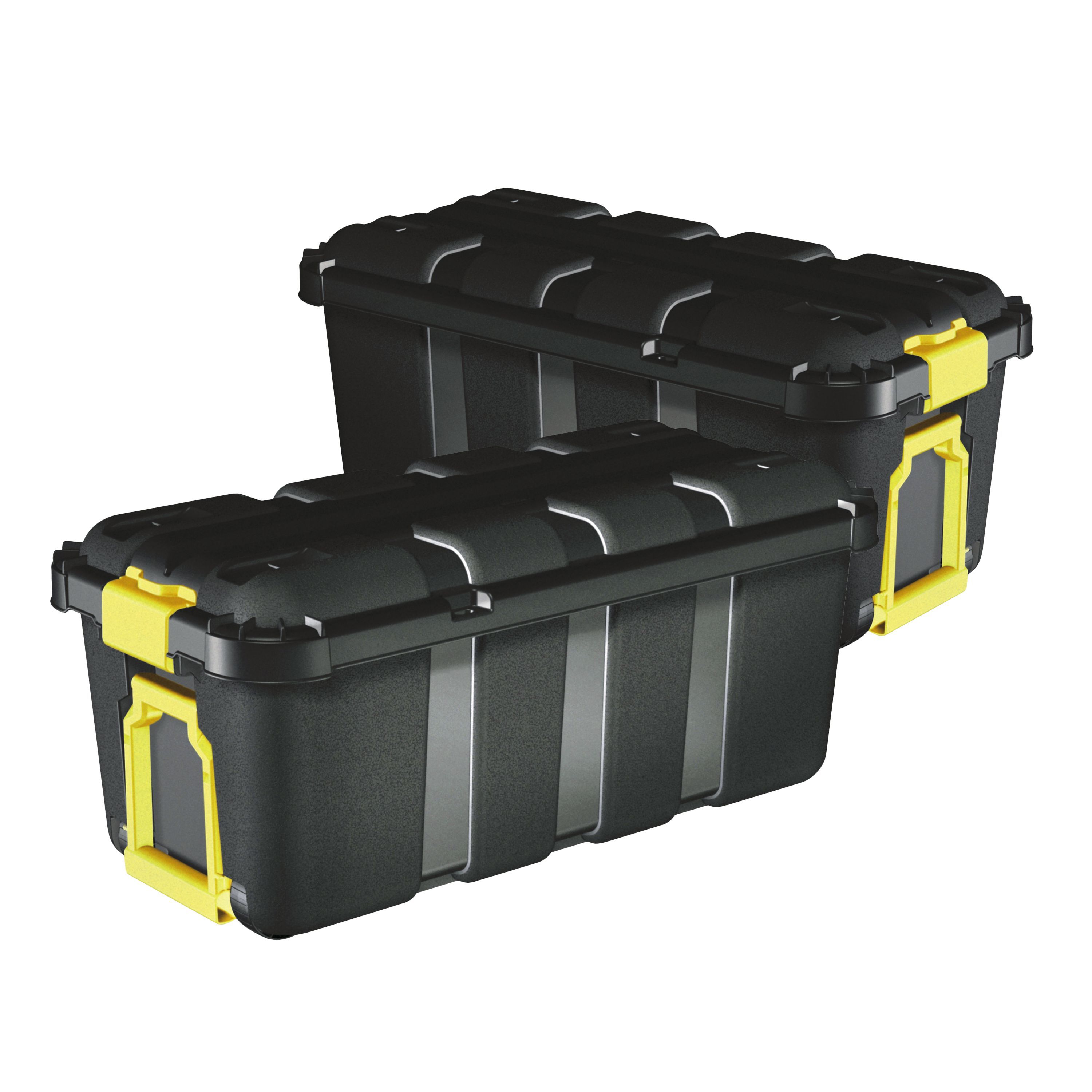 Form Skyda Heavy duty Black 68L Plastic Storage trunk & Integrated lid, Pack of 2