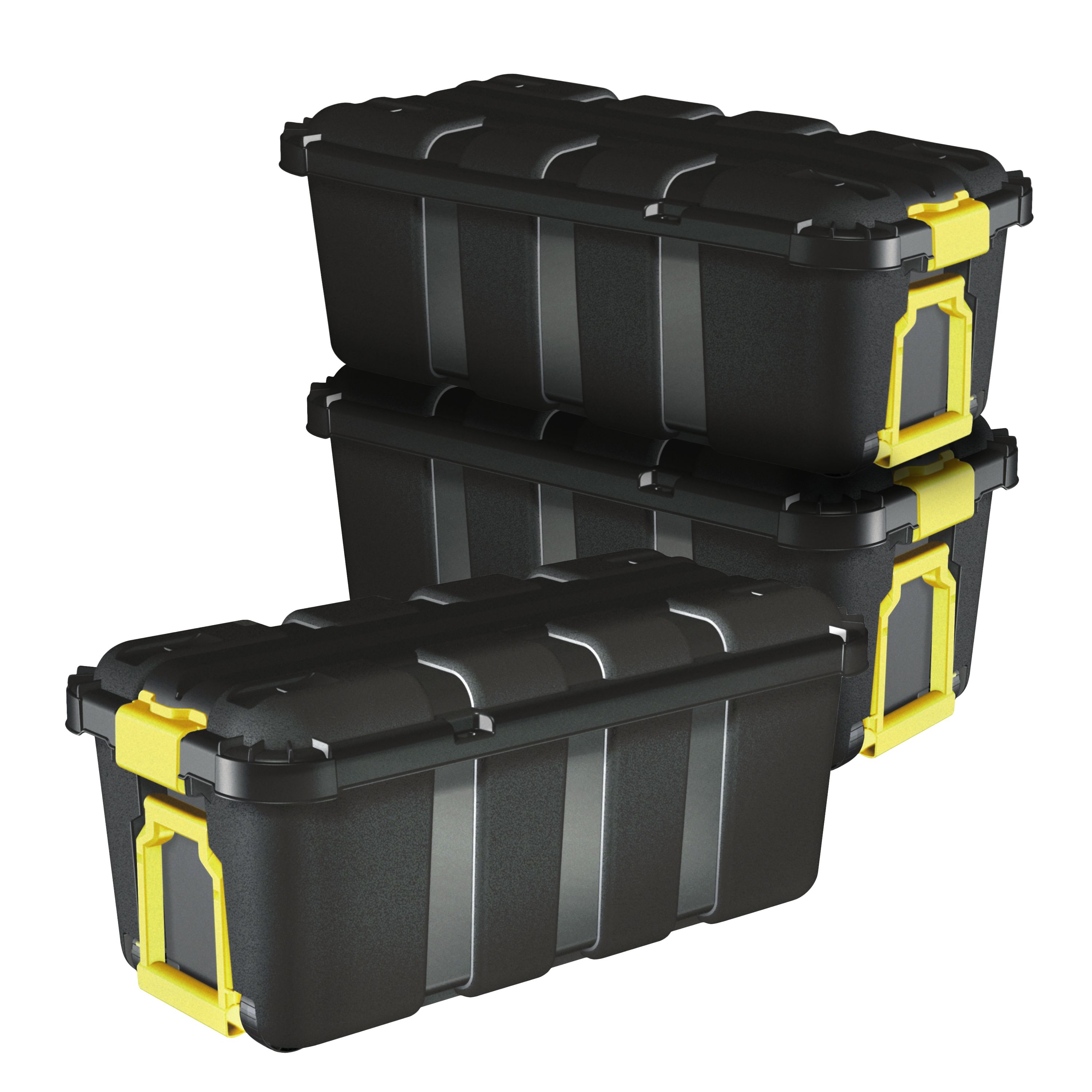 Form Skyda Heavy duty Black 68L Plastic Storage trunk & Integrated lid, Pack of 2