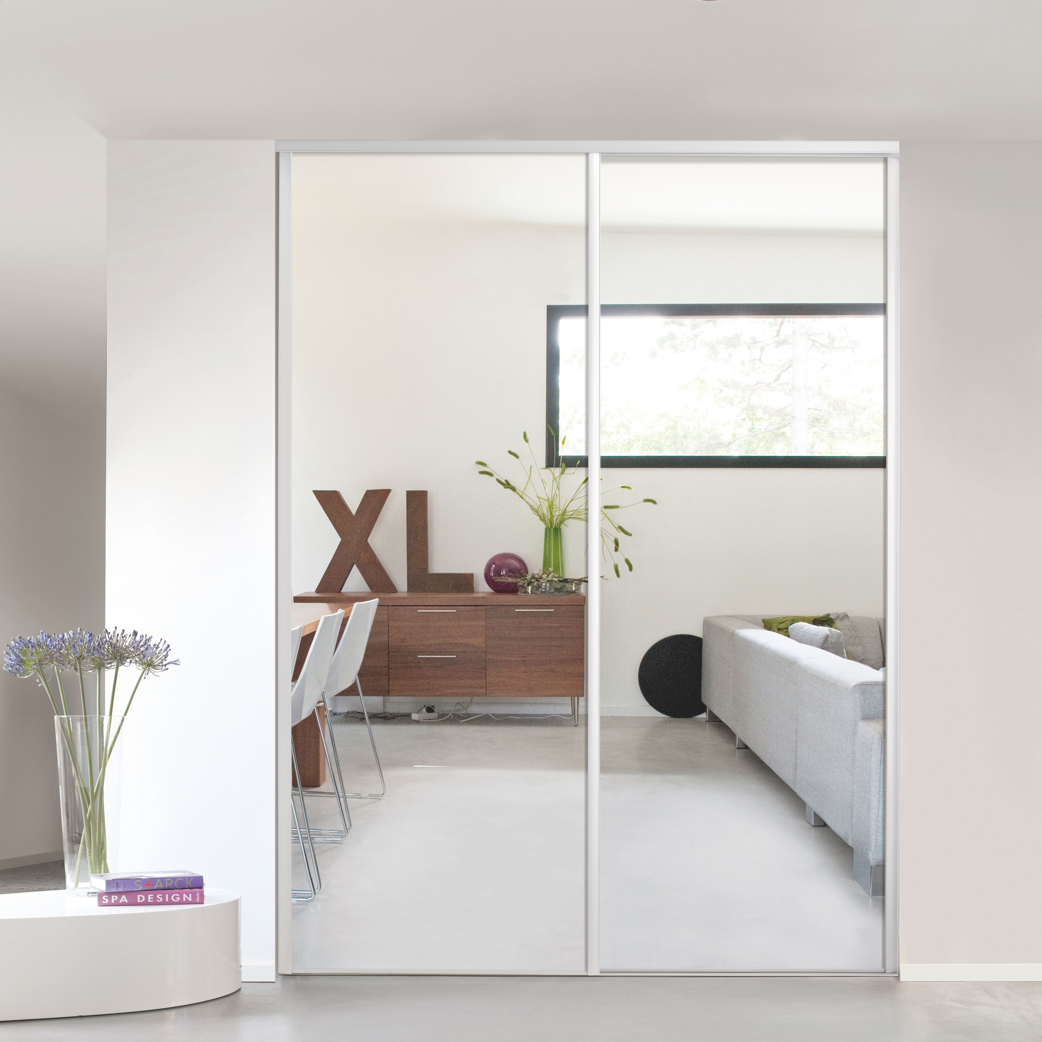 Form Valla Mirrored Mirror Sliding wardrobe door, (H)2260mm (W) 772mm