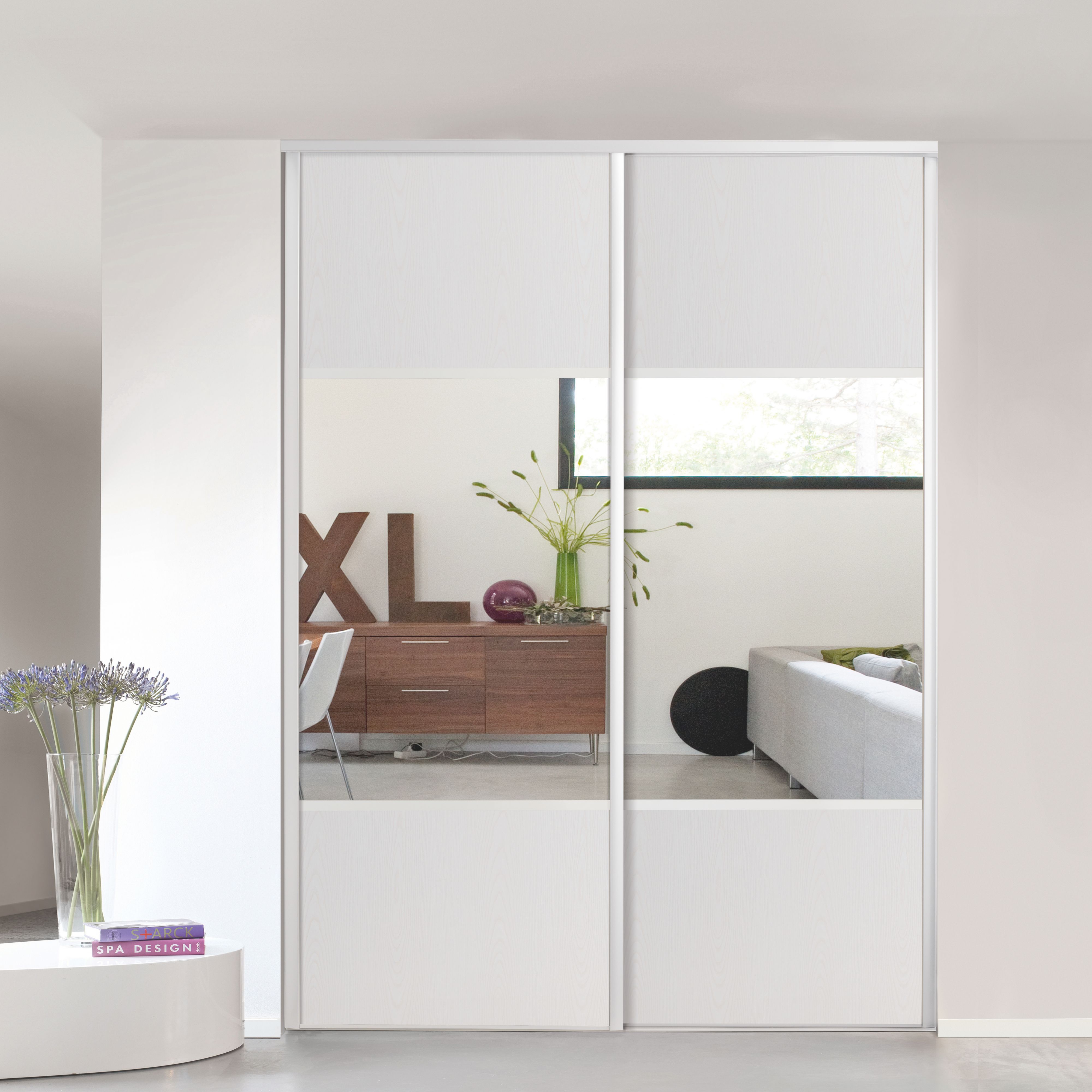 Form Valla Mirrored Sliding wardrobe door, (H)2260mm (W) 922mm