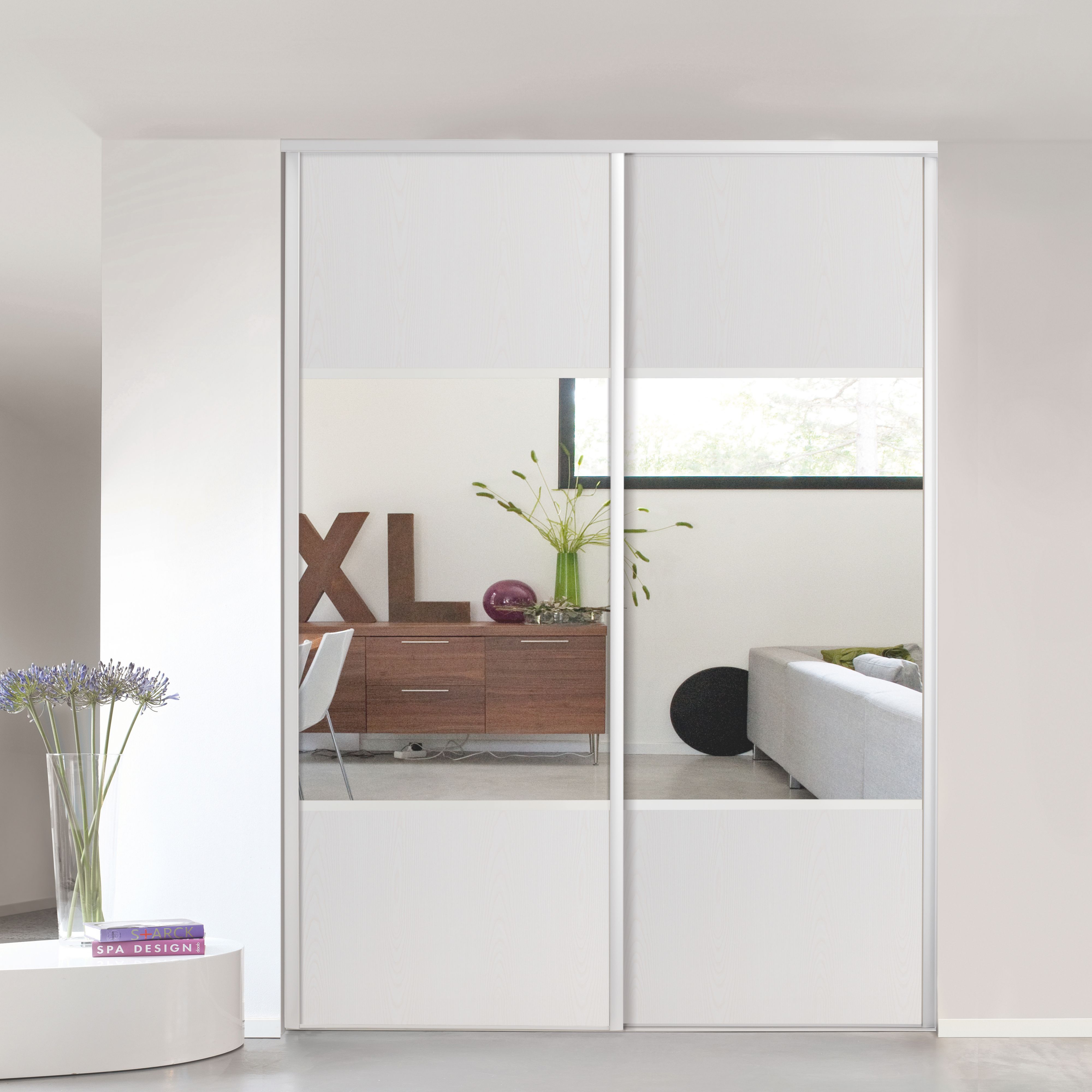 B&q value mirror sliding deals wardrobe doors