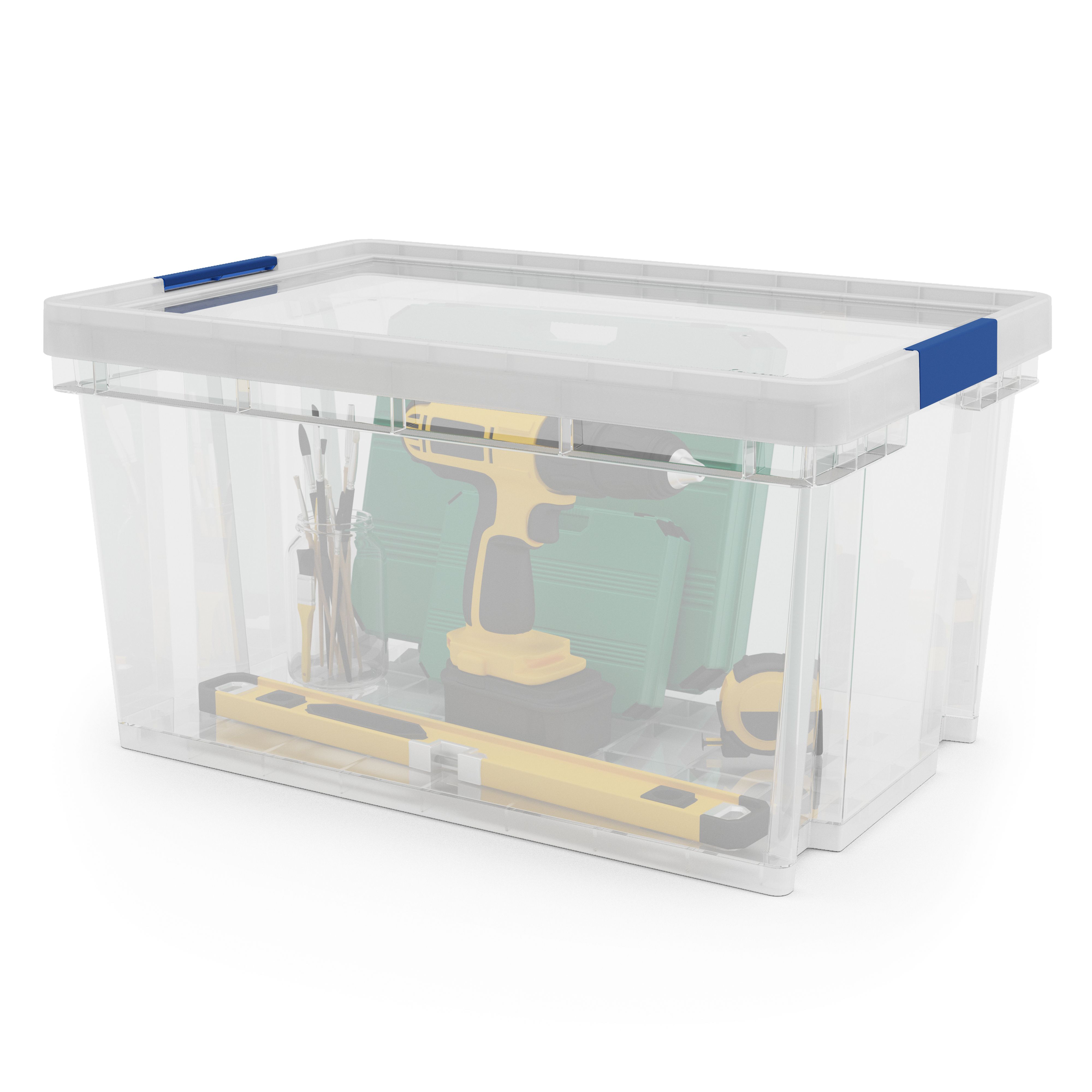 Form Xago Heavy duty Clear 51L Large Plastic Stackable Storage box with Lid