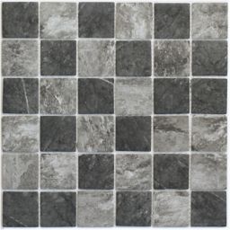 Formation Grey & white Glass & marble Mosaic tile, (L)300mm (W)300mm