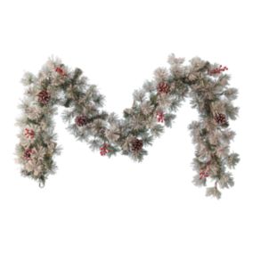 Forrester Frosted Pinecones & Berries Green & white Illuminated Garland