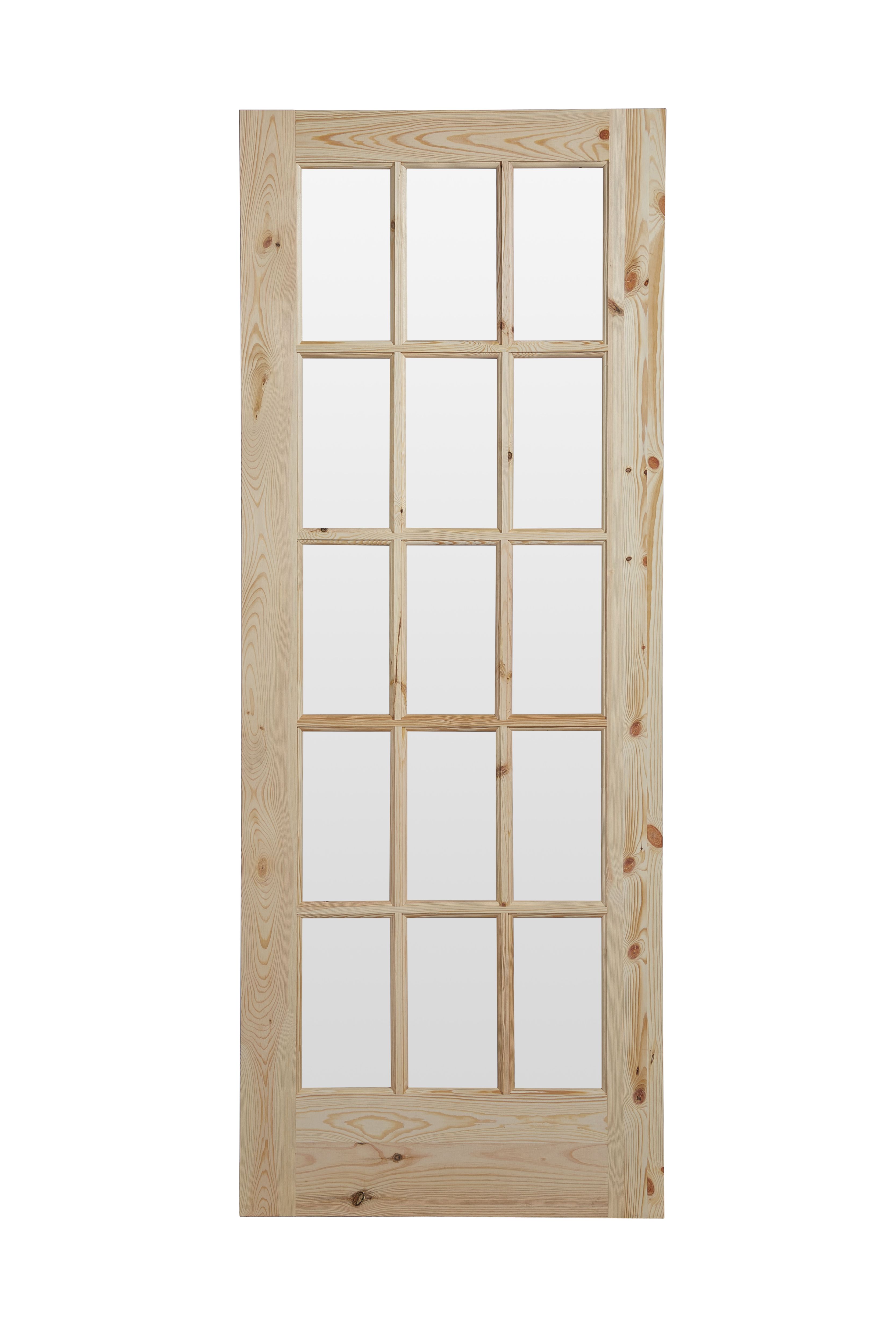 Fortia 0 panel 15 Lite Clear Glazed Traditional Natural Pine veneer Internal Timber Door, (H)1981mm (W)762mm (T)35mm