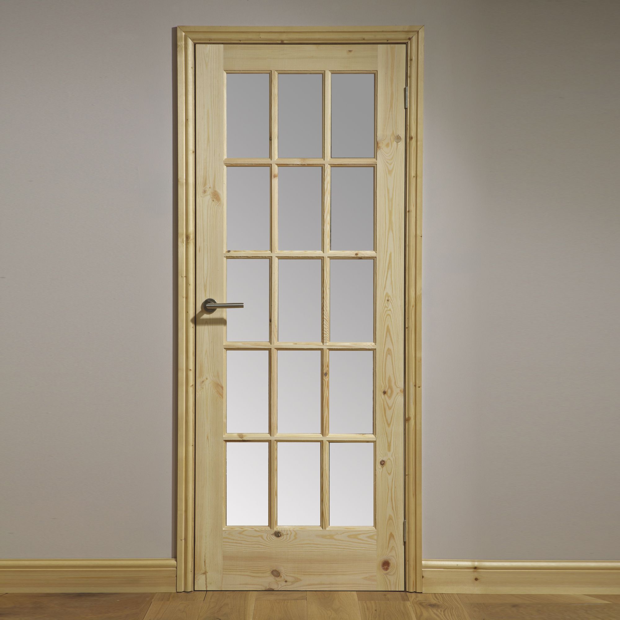 Fortia 15 Lite Clear Glazed Traditional Pine veneer Internal Knotty pine Door, (H)1981mm (W)838mm (T)35mm