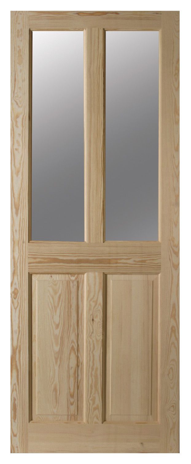 Fortia 2 panel 2 Lite Clear Glazed Victorian Natural Pine veneer Internal Timber Door, (H)1981mm (W)762mm (T)35mm
