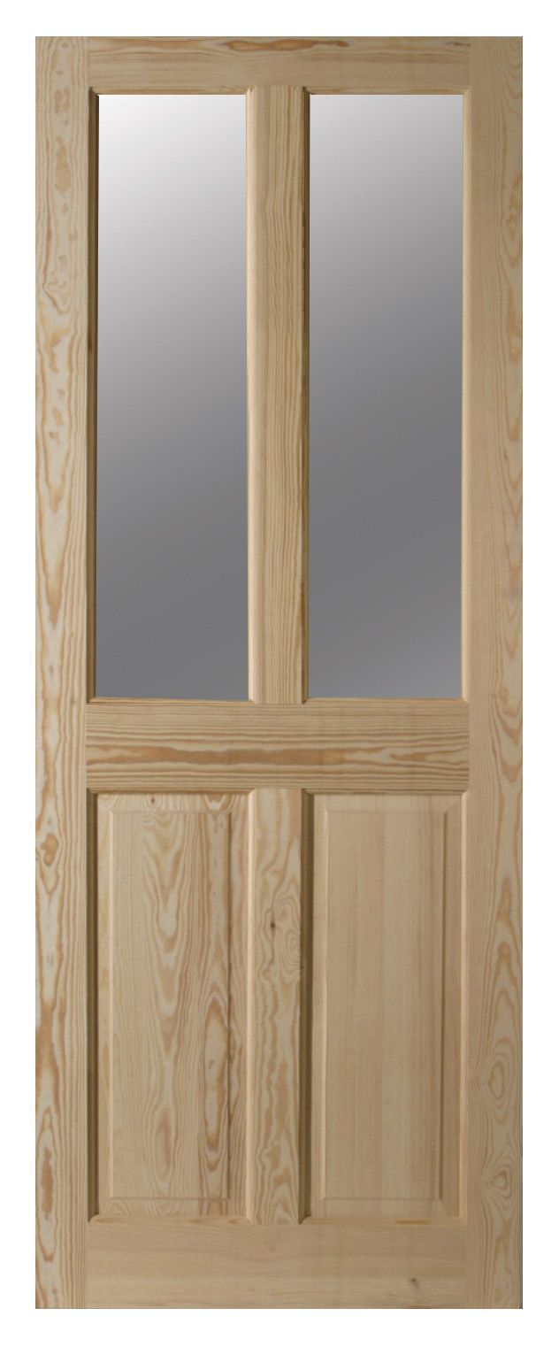 Fortia 2 panel 2 Lite Clear Glazed Victorian Natural Pine veneer Internal Timber Door, (H)1981mm (W)838mm (T)35mm