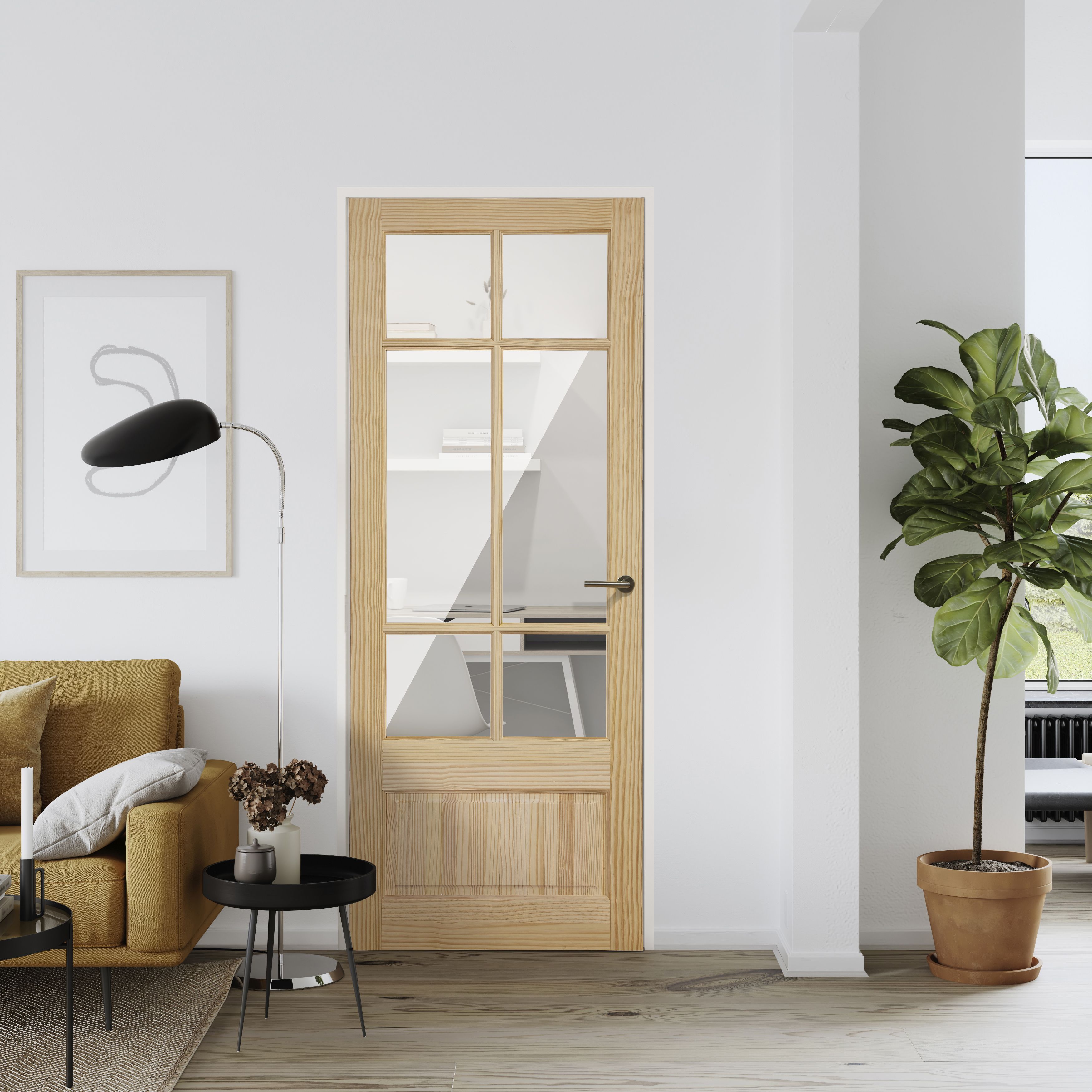 Fortia 2 panel Clear Glazed Contemporary Pine veneer Internal Clear pine Door, (H)1981mm (W)686mm (T)35mm