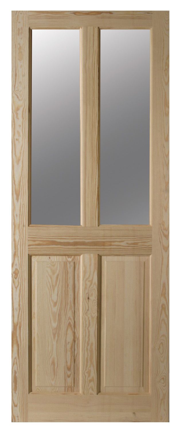 Fortia 2 panel Clear Glazed Victorian Natural Pine veneer Internal Timber Door, (H)2040mm (W)826mm (T)40mm