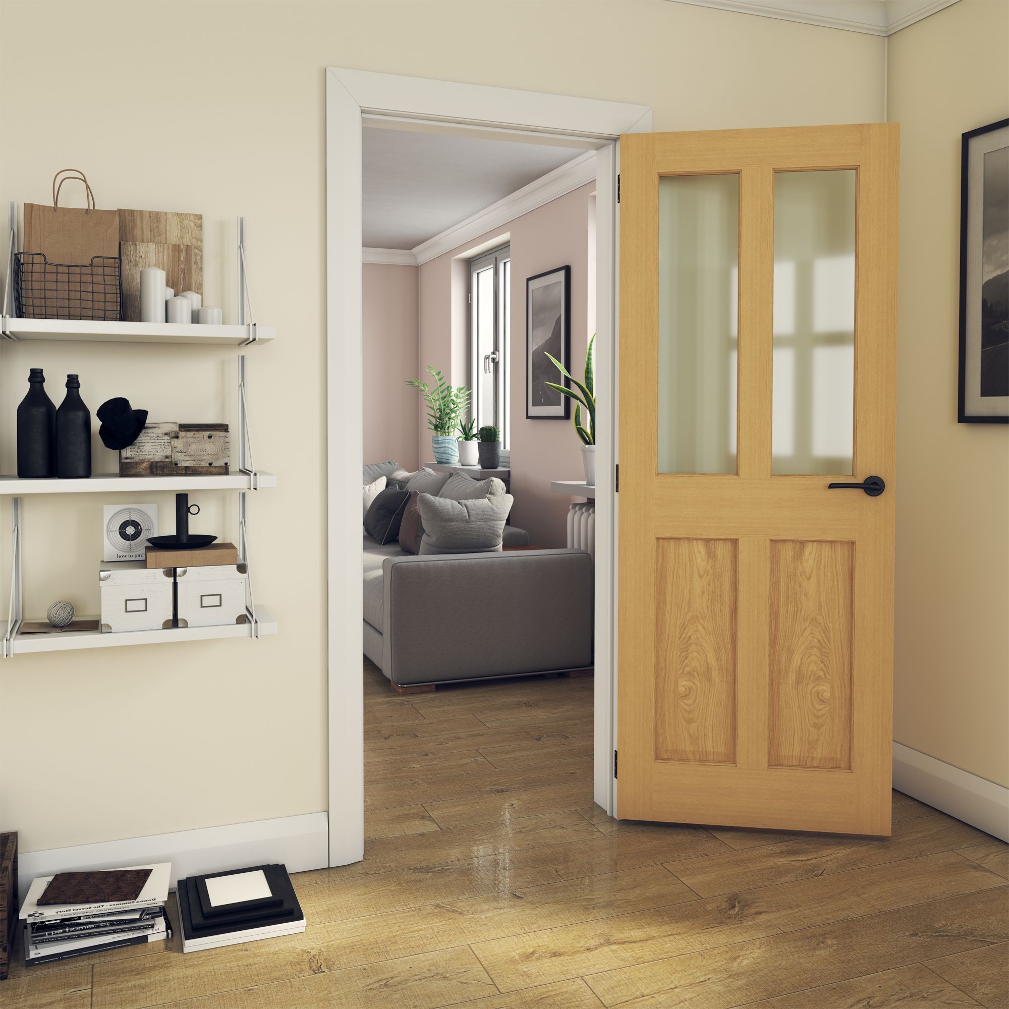 Fortia 2 panel Clear Half glazed Traditional Oak veneer Internal Oak ...