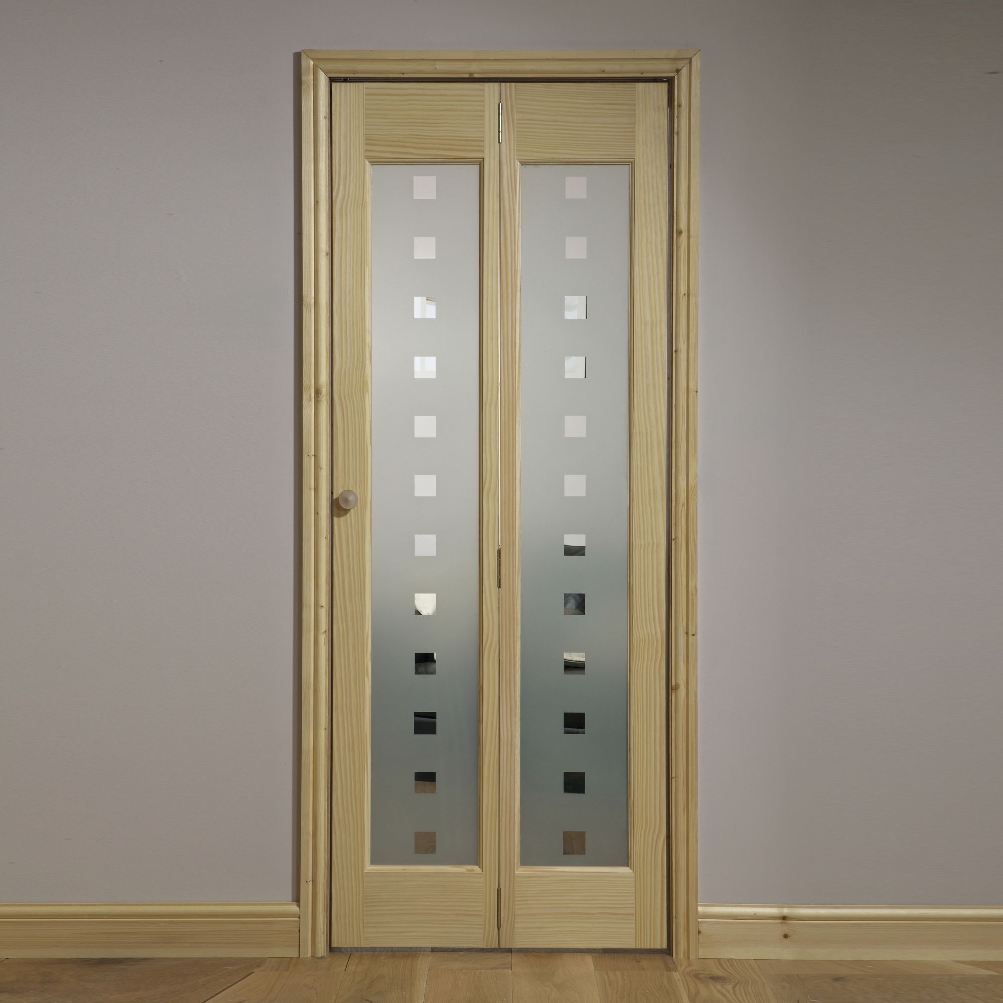 Fortia 2 panel Decorative Glazed Contemporary Unfinished Clear pine Internal Bi-fold Door set, (H)1946mm (W)750mm