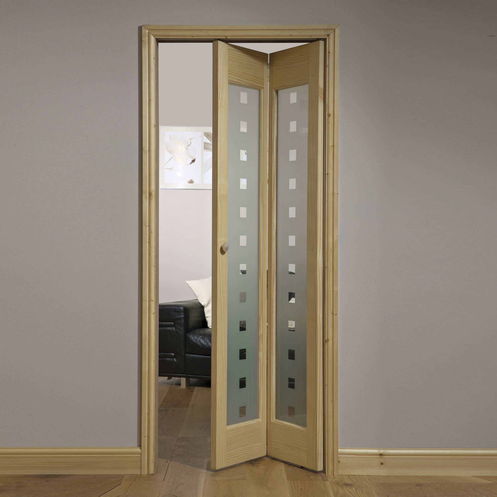 Fortia 2 panel Decorative Glazed Contemporary Unfinished Clear pine Internal Bi-fold Door set, (H)1946mm (W)750mm