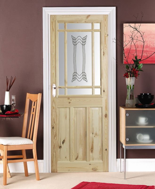 Fortia 2 panel Screen-printed Glazed Contemporary Natural Pine veneer Internal Timber Door, (H)1981mm (W)838mm (T)35mm