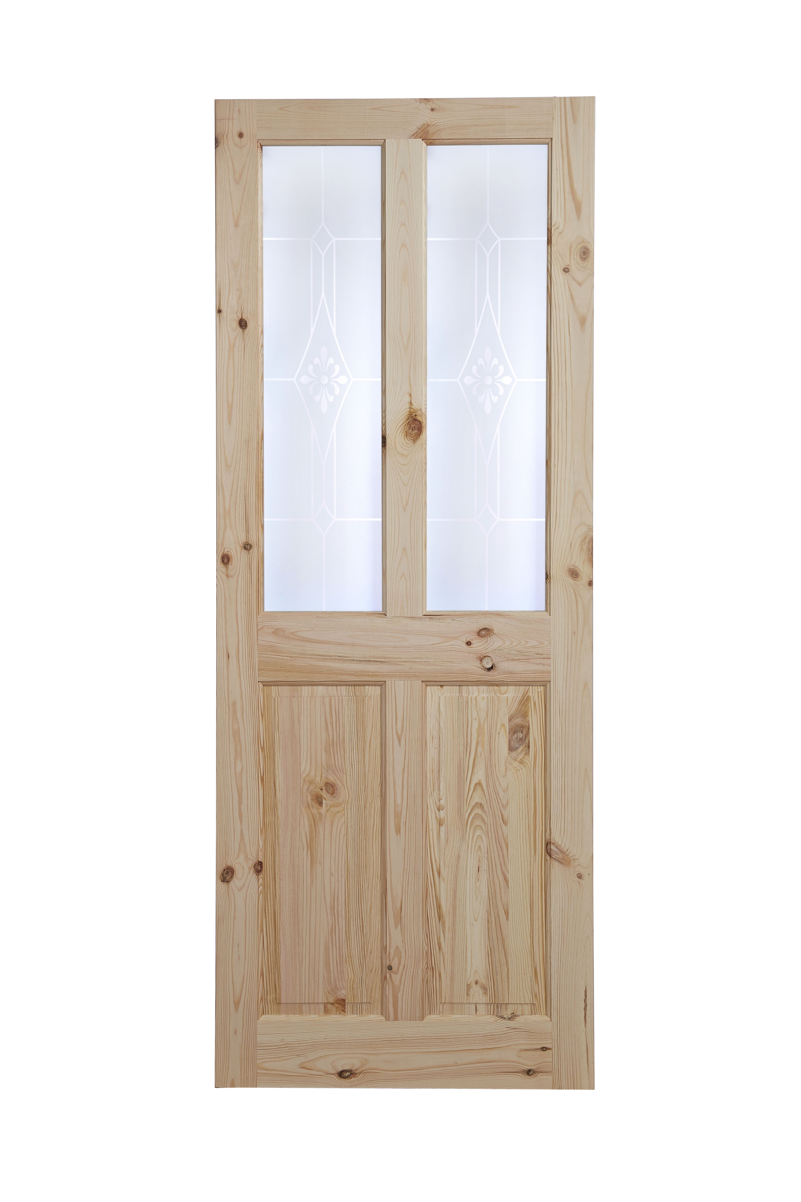 Fortia 2 panel Screen-printed Glazed Victorian Natural Pine veneer Internal Timber Door, (H)2040mm (W)826mm (T)40mm