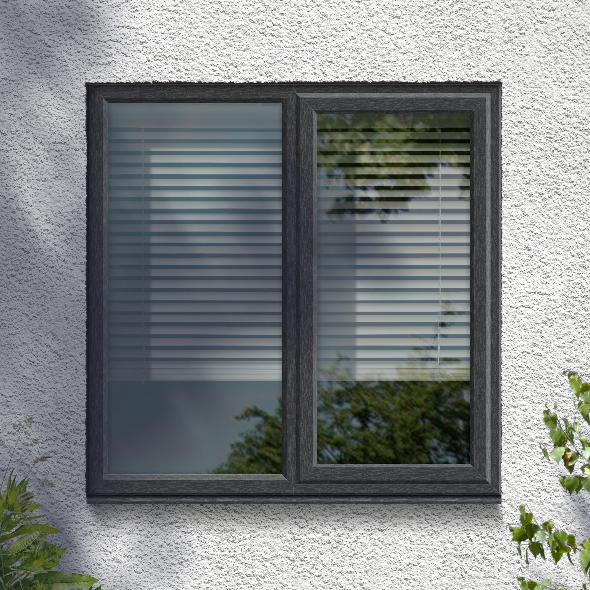 Fortia 2P Clear Glazed Anthracite/White uPVC Right-handed Swinging Window, (H)965mm (W)1190mm