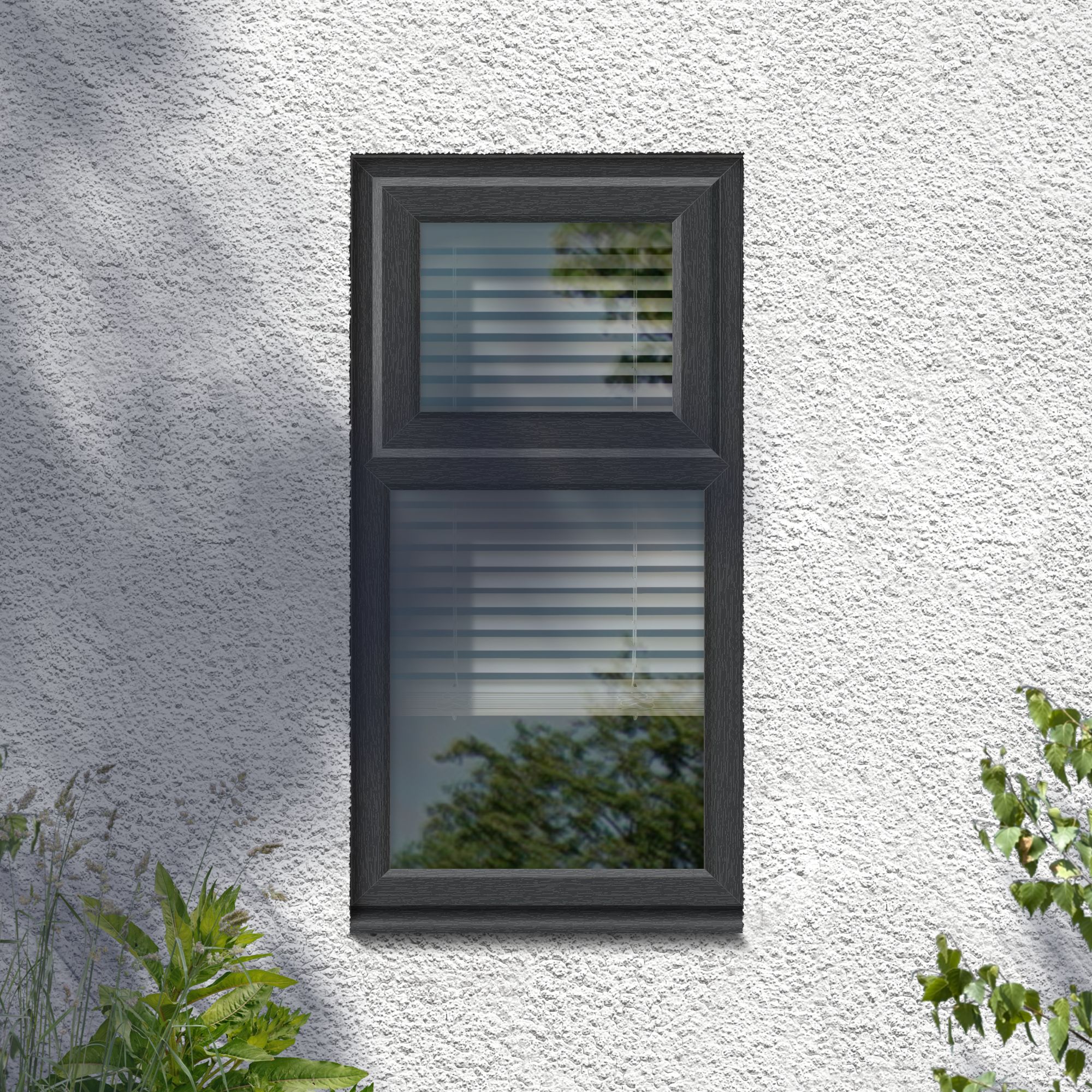 Fortia 2P Obscured Glazed Anthracite uPVC Top hung Window, (H)1040mm (W)610mm