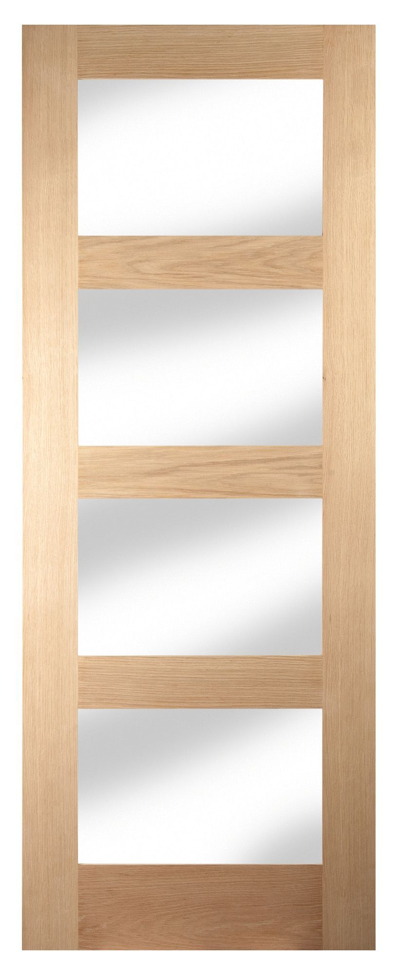 Fortia 4 Lite Clear Glazed Shaker Natural Oak veneer Internal Timber Door, (H)1981mm (W)762mm (T)35mm