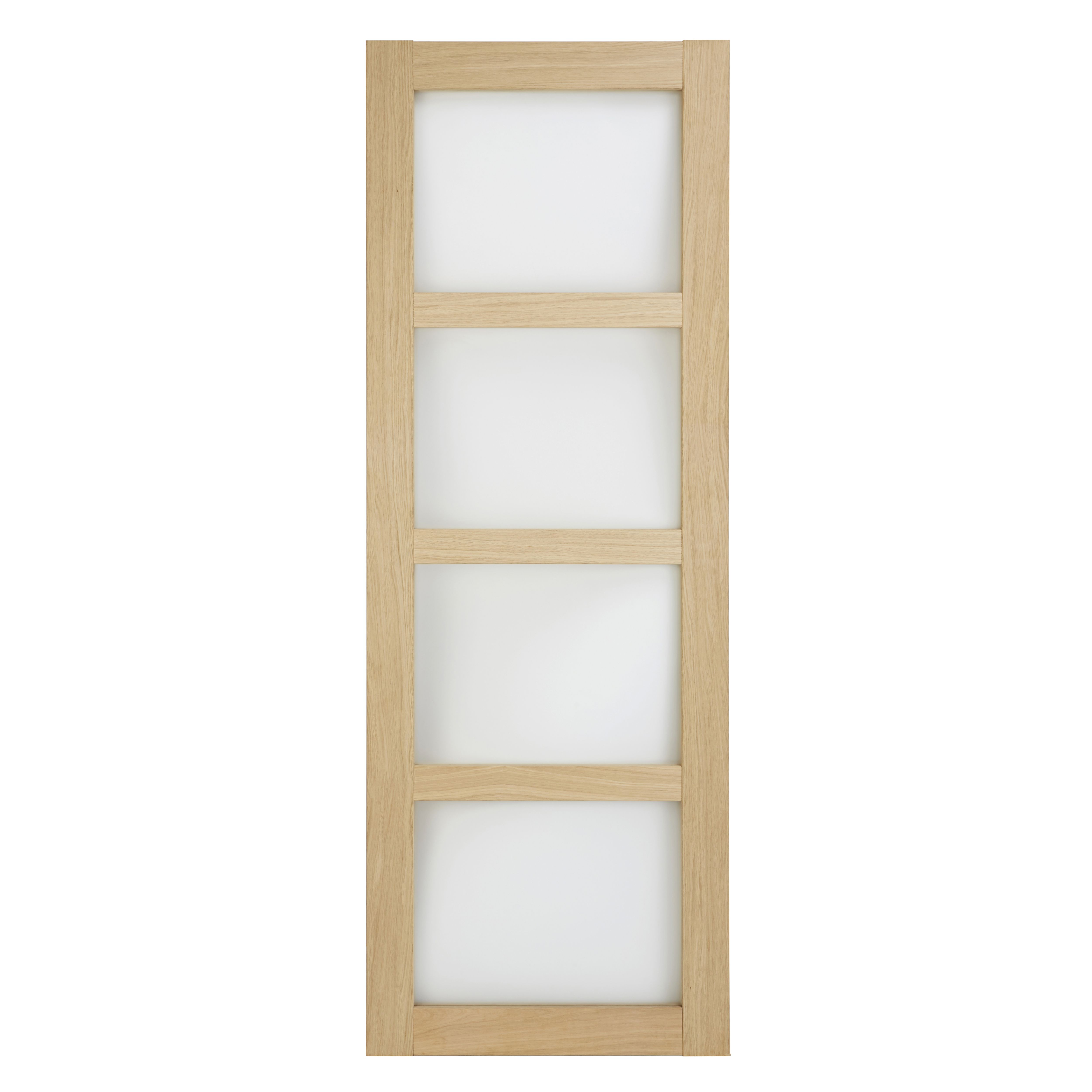 Fortia 4 Lite Clear Glazed Shaker Natural Oak veneer Internal Timber Door, (H)1981mm (W)838mm (T)35mm