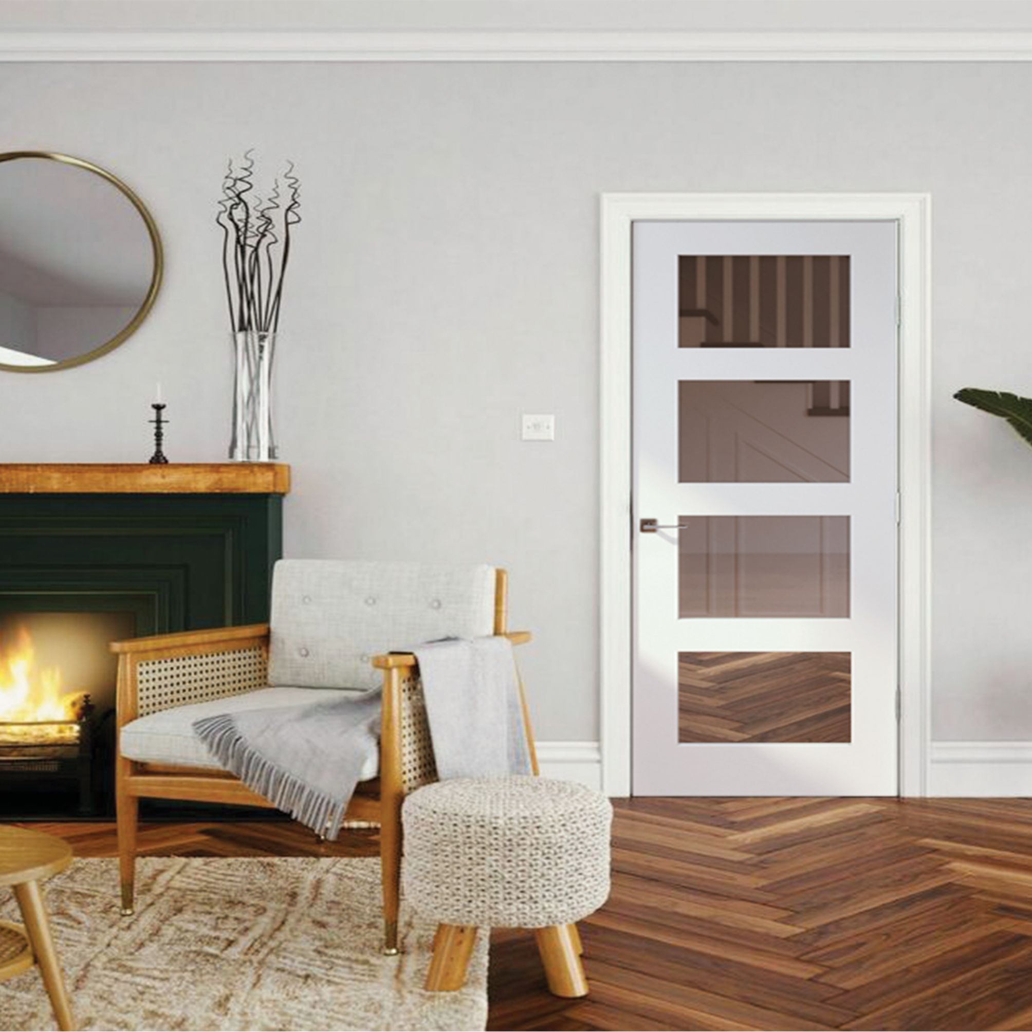 Fortia 4 Lite Clear Glazed Shaker White Pine veneer Internal Pine Door, (H)1981mm (W)762mm (T)35mm