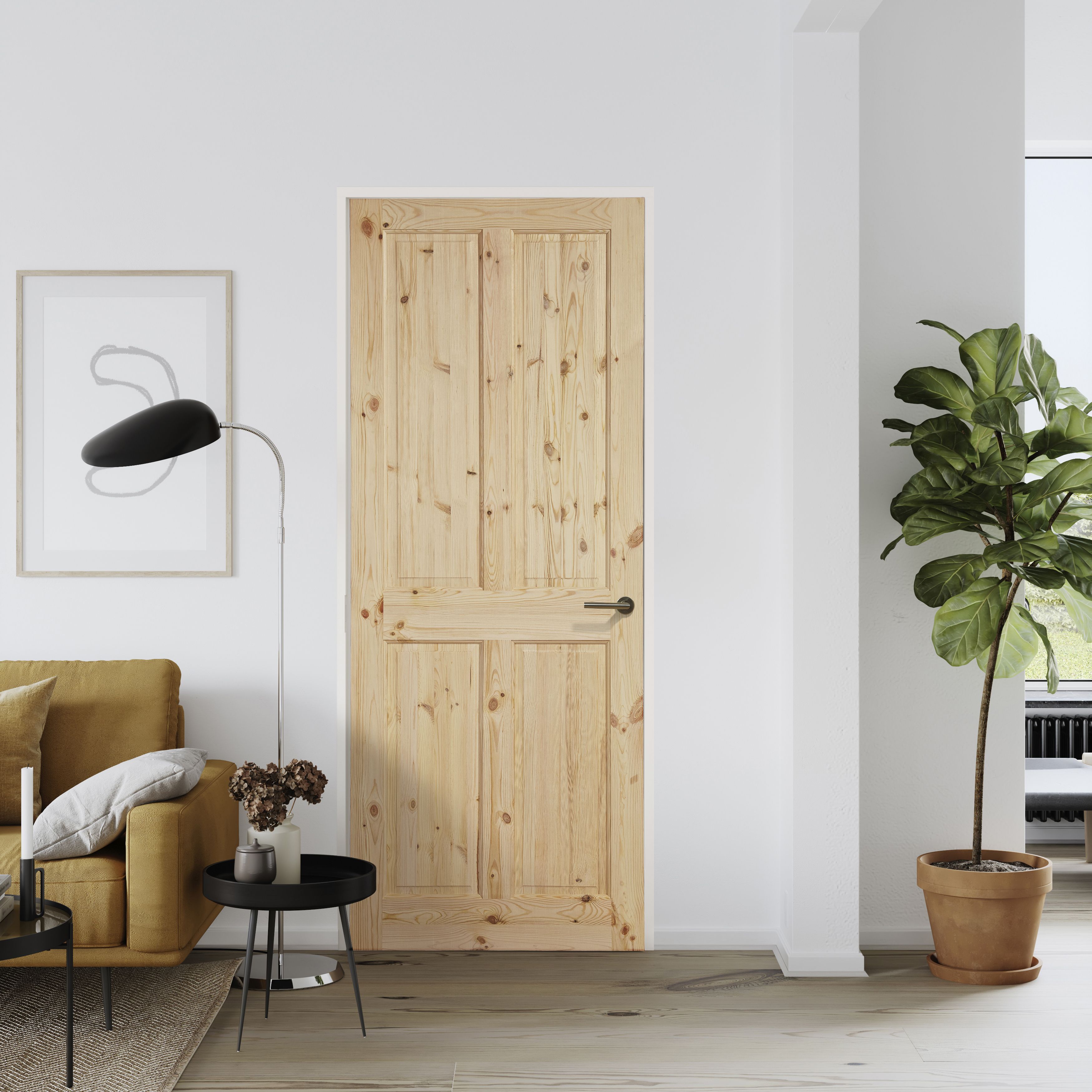 Fortia 4 panel 2 Lite Unglazed Victorian Natural Pine veneer Internal Timber Door, (H)2032mm (W)813mm (T)35mm