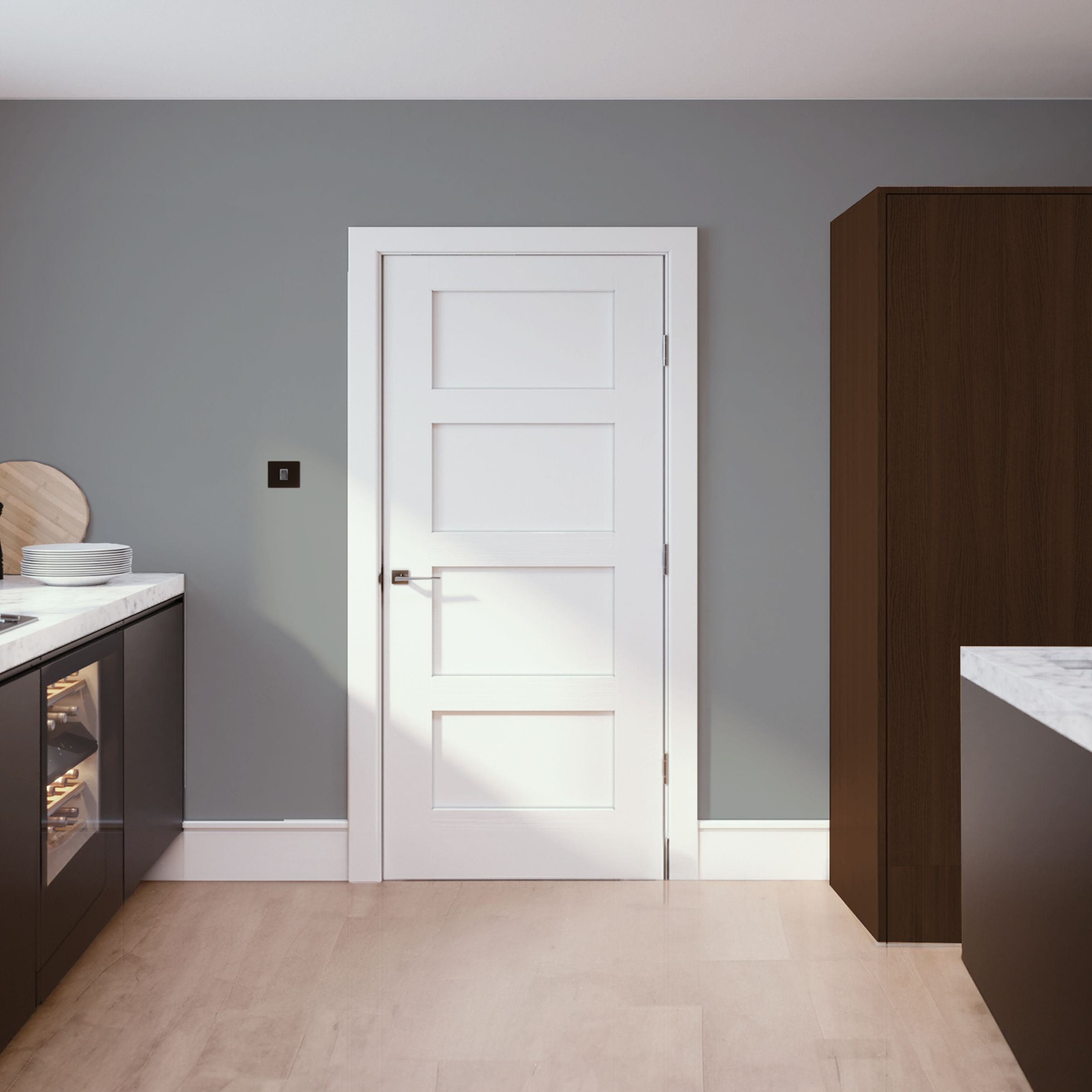 Fortia 4 panel Unglazed Shaker White Pine veneer Internal Pine Door, (H)1981mm (W)762mm (T)35mm