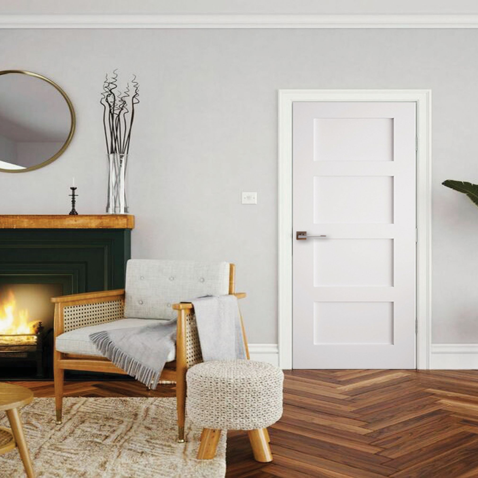Fortia 4 panel Unglazed Shaker White Pine veneer Internal Pine Door, (H)1981mm (W)762mm (T)35mm