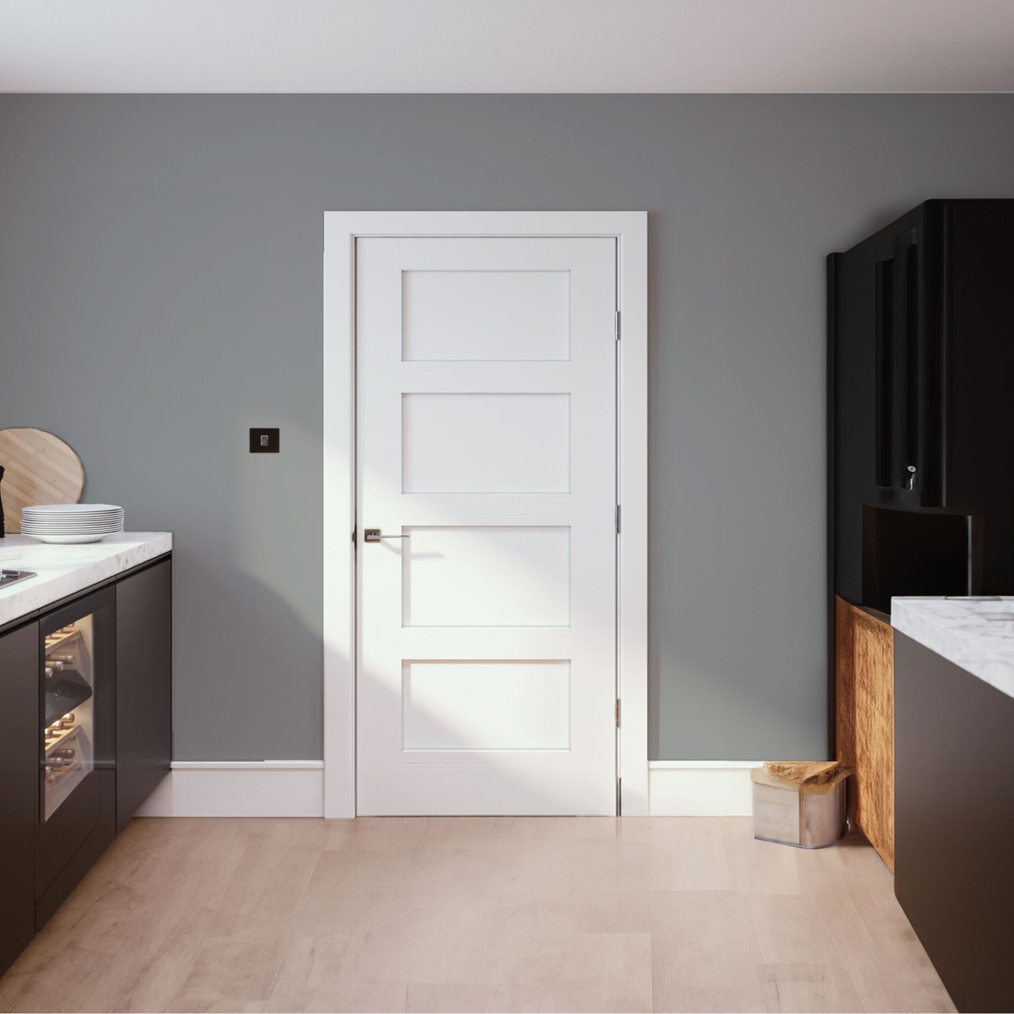 Fortia 4 panel Unglazed Shaker White Pine veneer Internal Pine Door, (H)1981mm (W)838mm (T)35mm